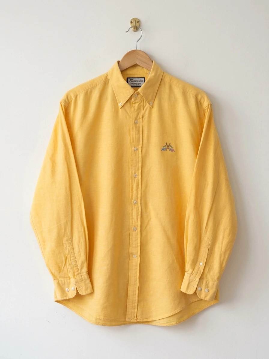 Chemise façonnable orange manches longues broderie vintage - taille M