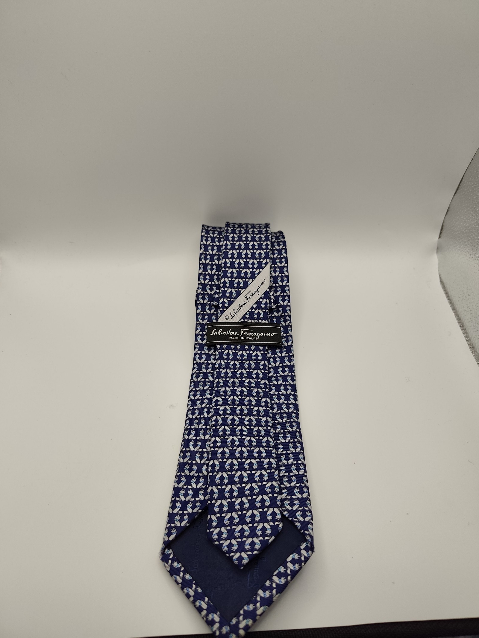 Salvatore Ferragamo Men's Blue & White Silk Printed Tie