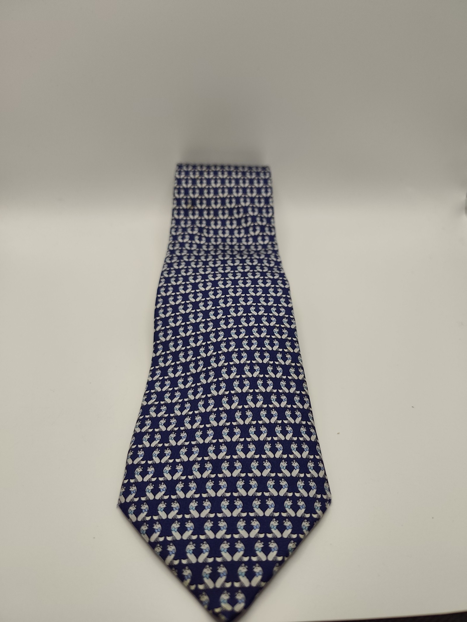 Salvatore Ferragamo Men's Blue & White Silk Printed Tie image 2