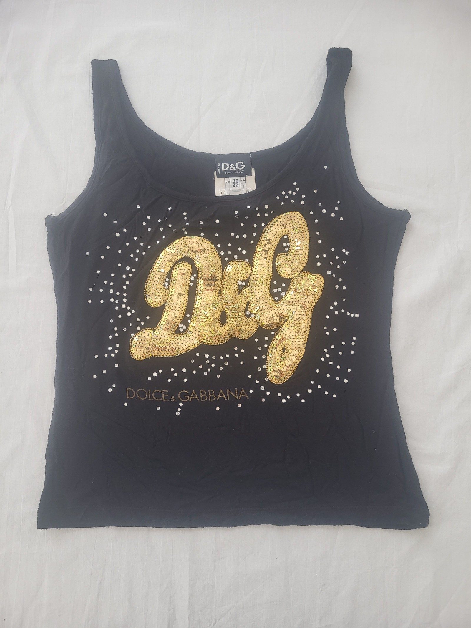 Dolce & Gabbana Women Black Tank Top Gold Sequin IT 44