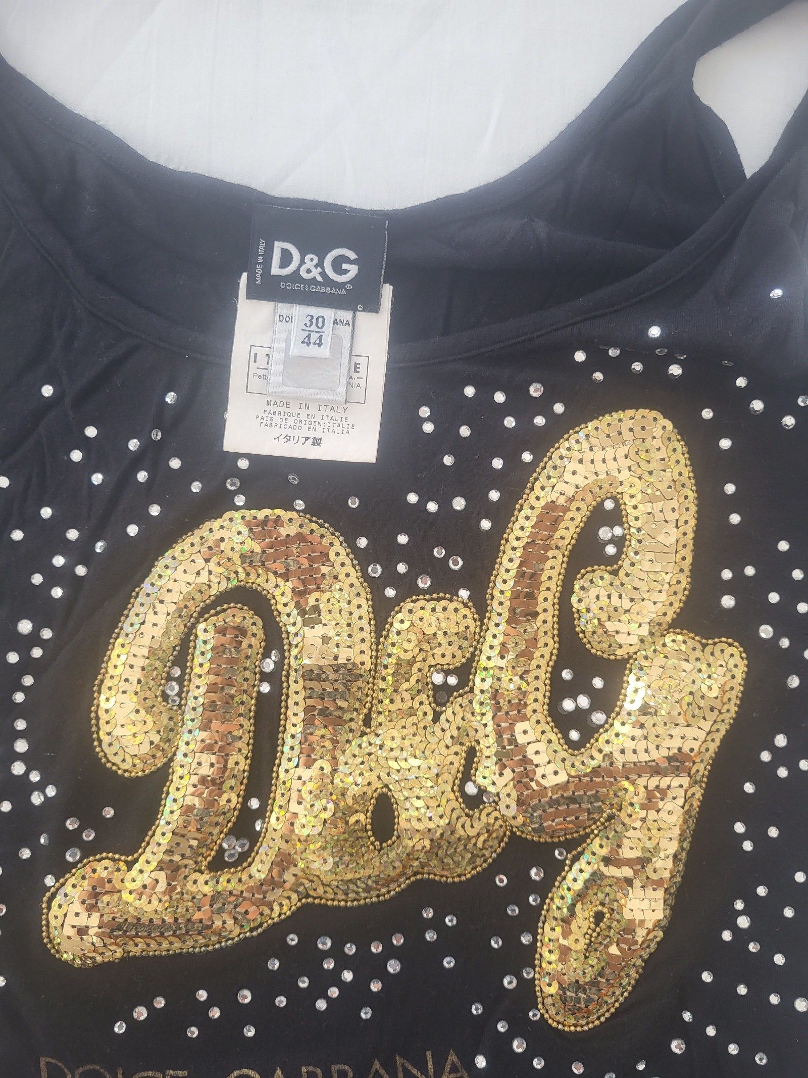 Dolce & Gabbana Women Black Tank Top Gold Sequin IT 44 image 2