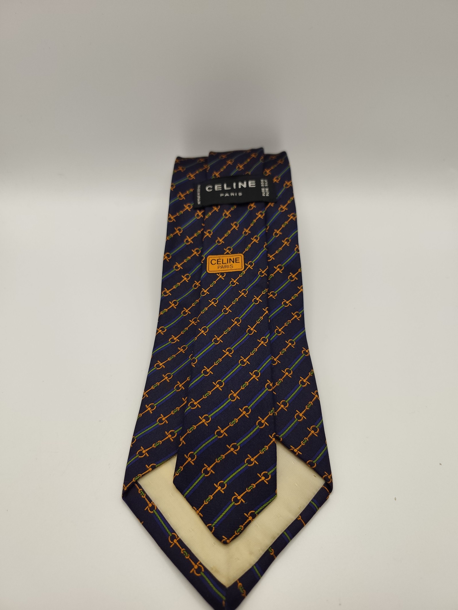 Celine Navy & Orange Silk Patterned Tie Men Other
