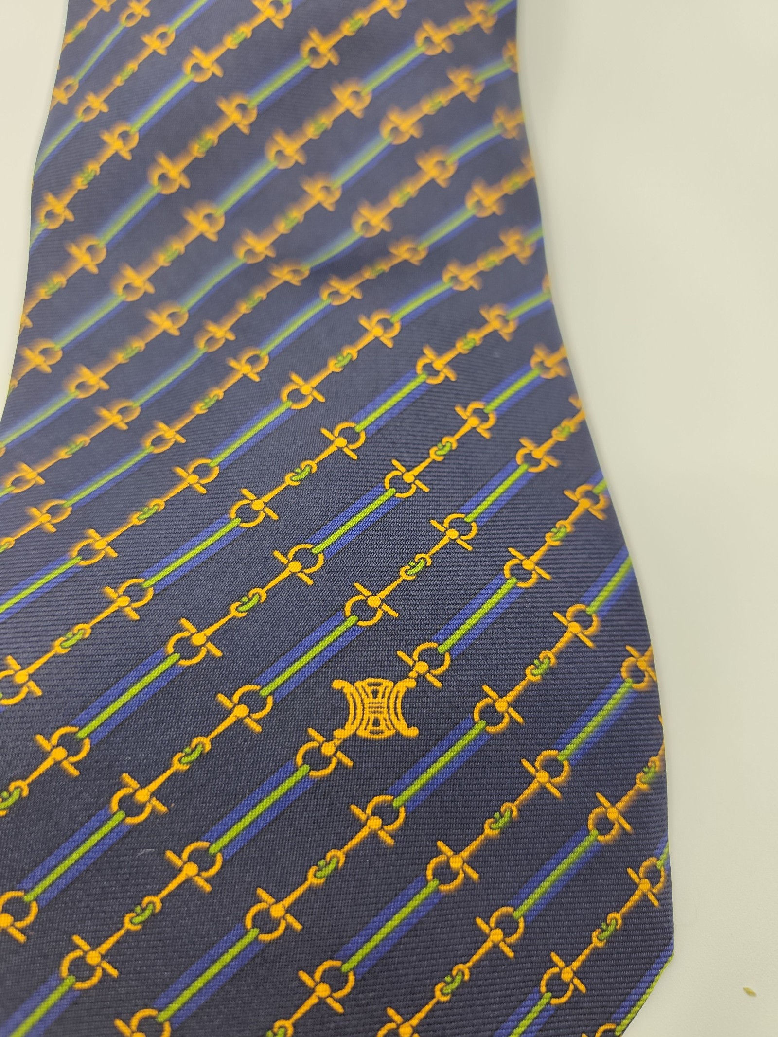 Celine Navy & Orange Silk Patterned Tie Men Other image 2