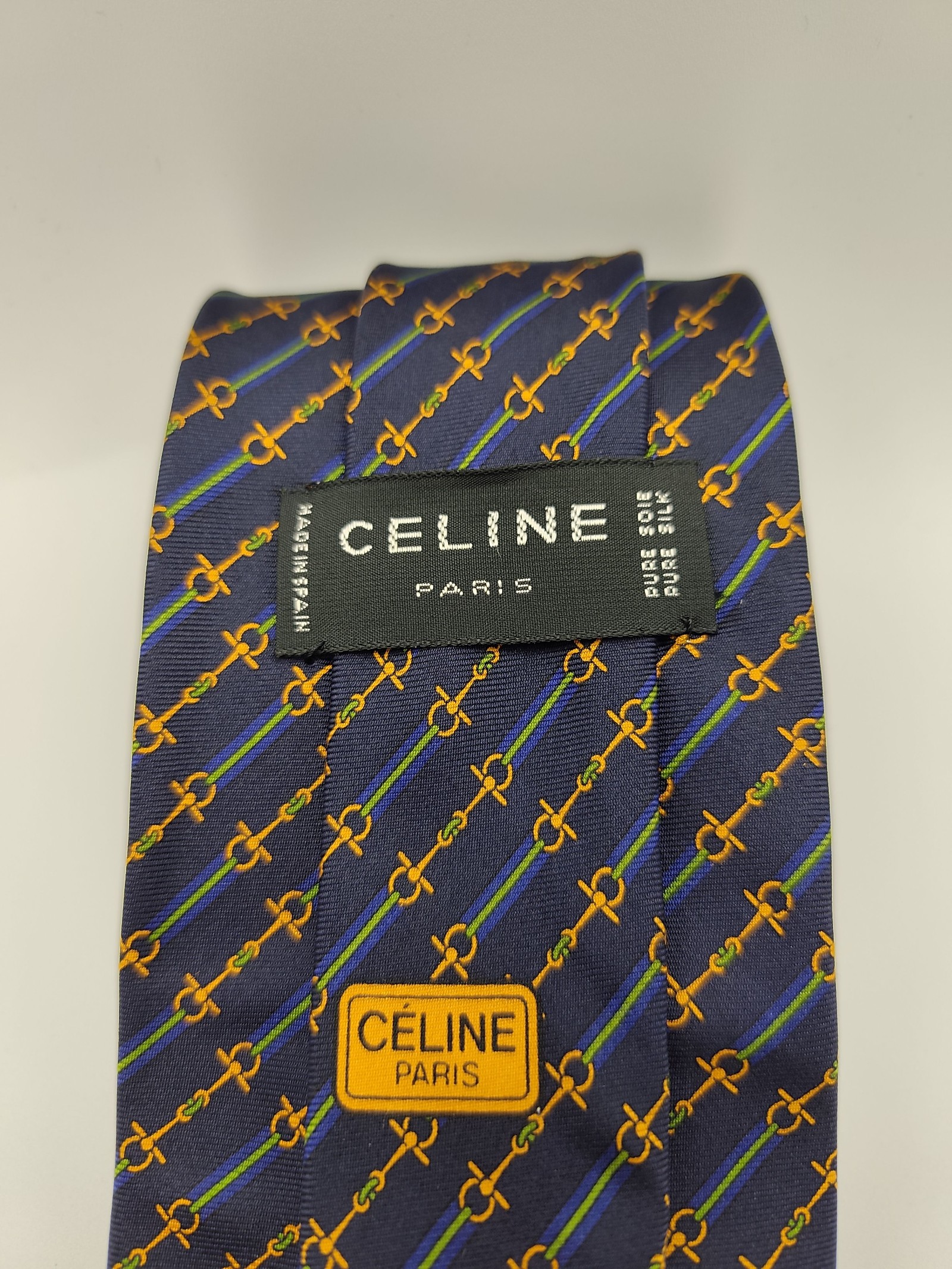 Celine Navy & Orange Silk Patterned Tie Men Other image 3