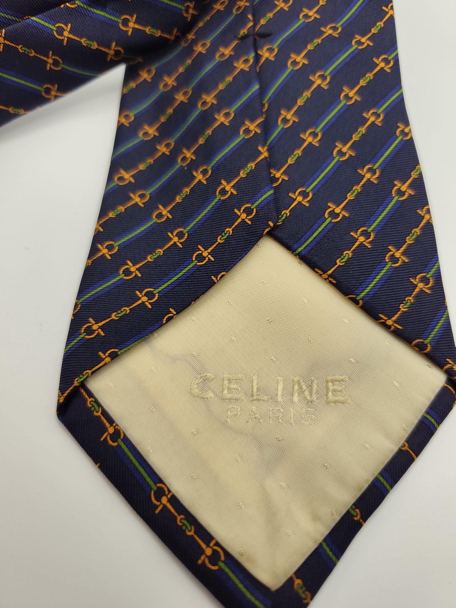Celine Navy & Orange Silk Patterned Tie Men Other image 4