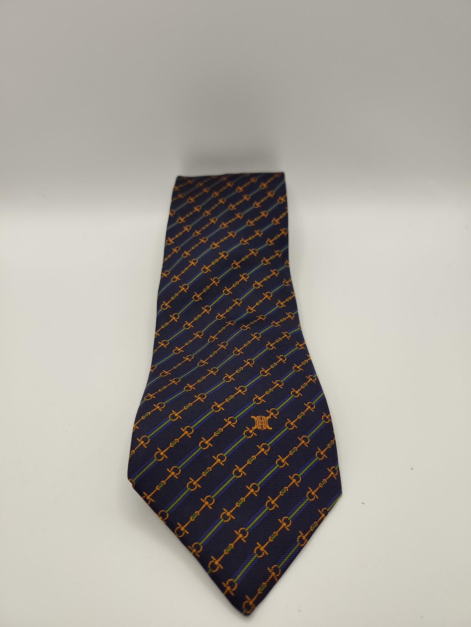 Celine Navy & Orange Silk Patterned Tie Men Other image 5