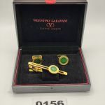 Valentino Garavani Gold & Green Tie Clip & Cufflinks Set Other