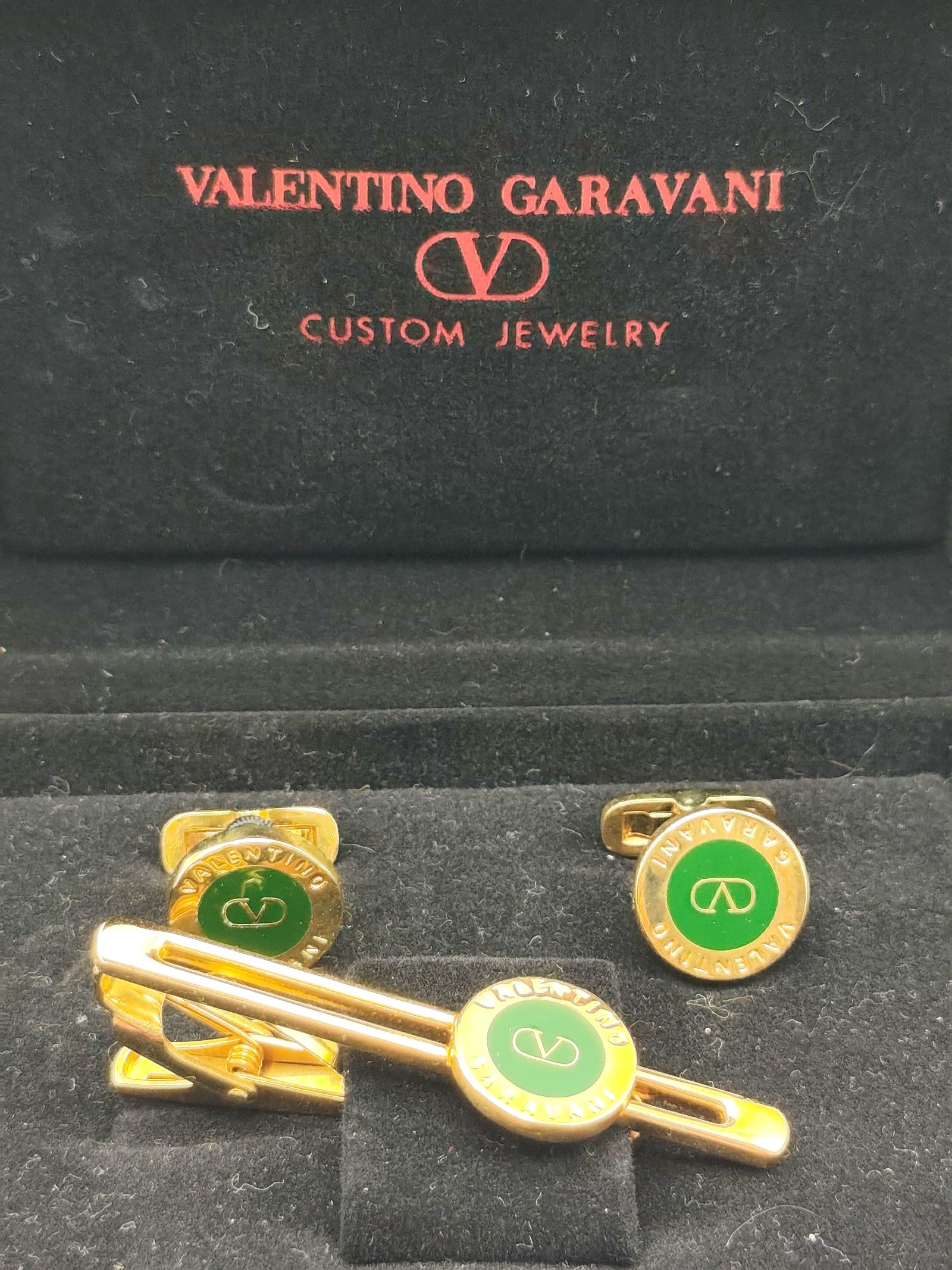Valentino Garavani Gold & Green Tie Clip & Cufflinks Set Other image 2