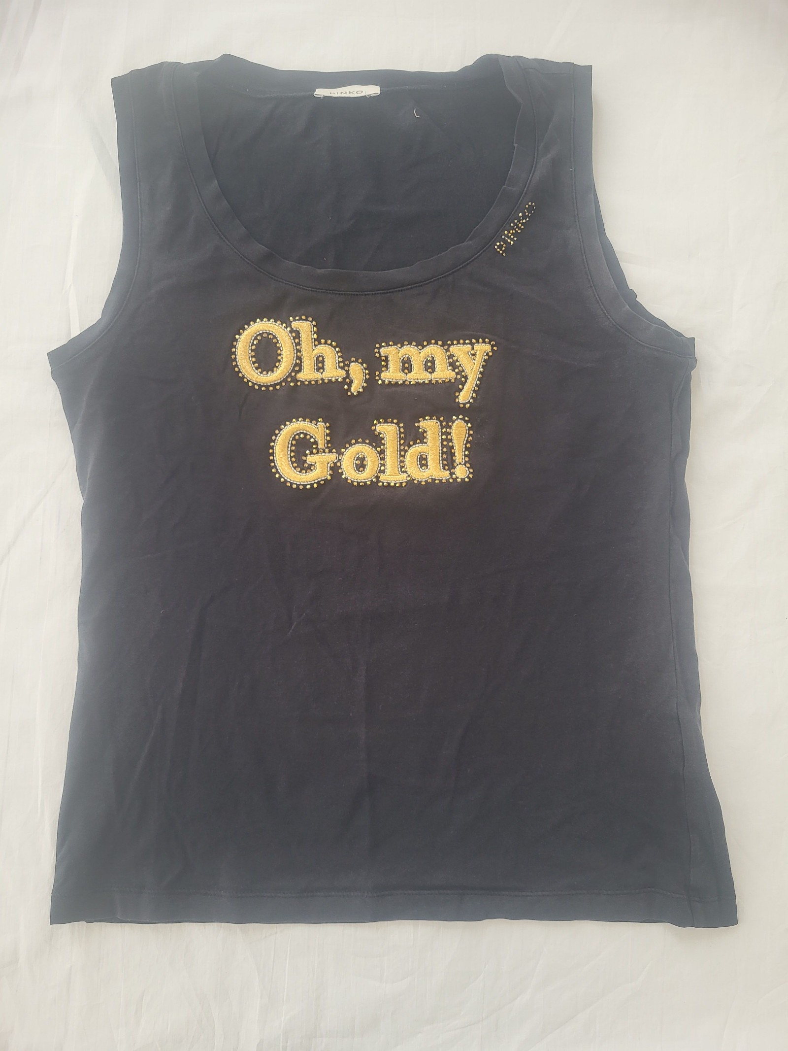 Pinko Women Black Cotton Blend Sleeveless Top Size Large