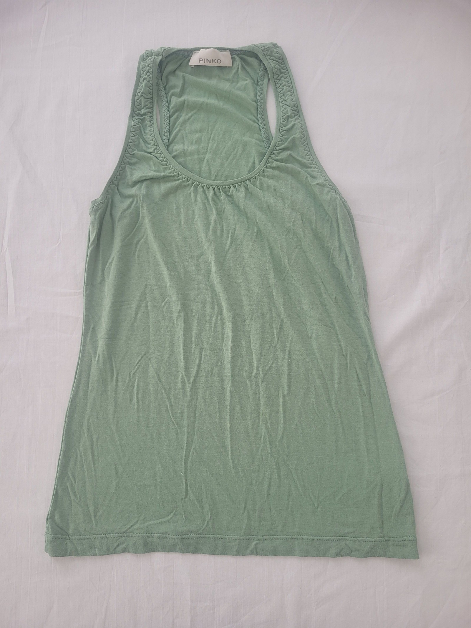 Pinko Women Green Cotton Blend Racebak Tank Top Size Medium