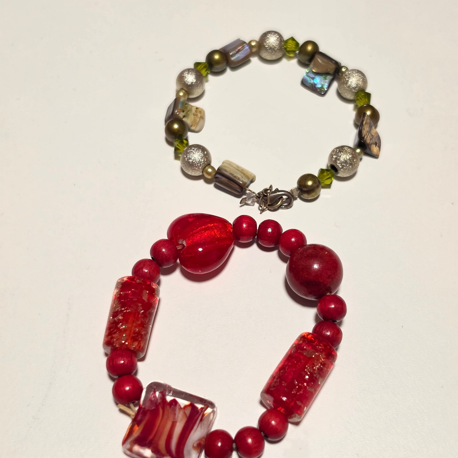 Handmade Red & Multi Colour Glass Beaded Bracelets Set. B4