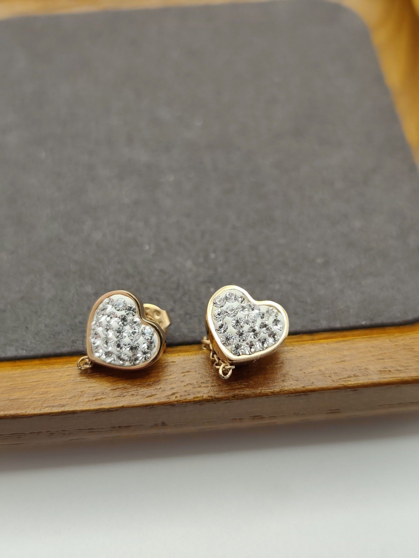 Folli Follie Rose Gold tone Crystal Heart Stud Earrings image 2