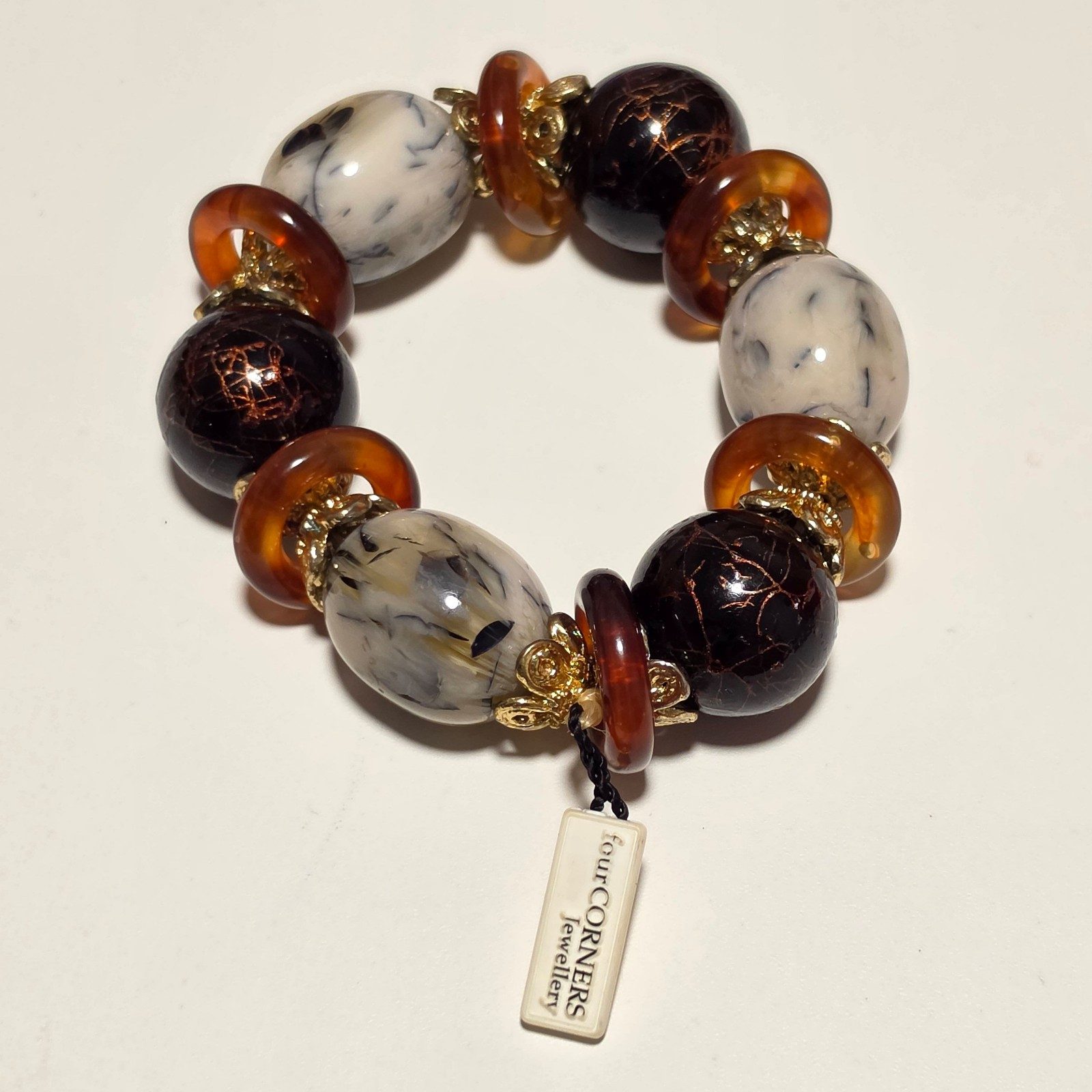 Four Corners Brown & White Beaded Bracelet .b4 image 2