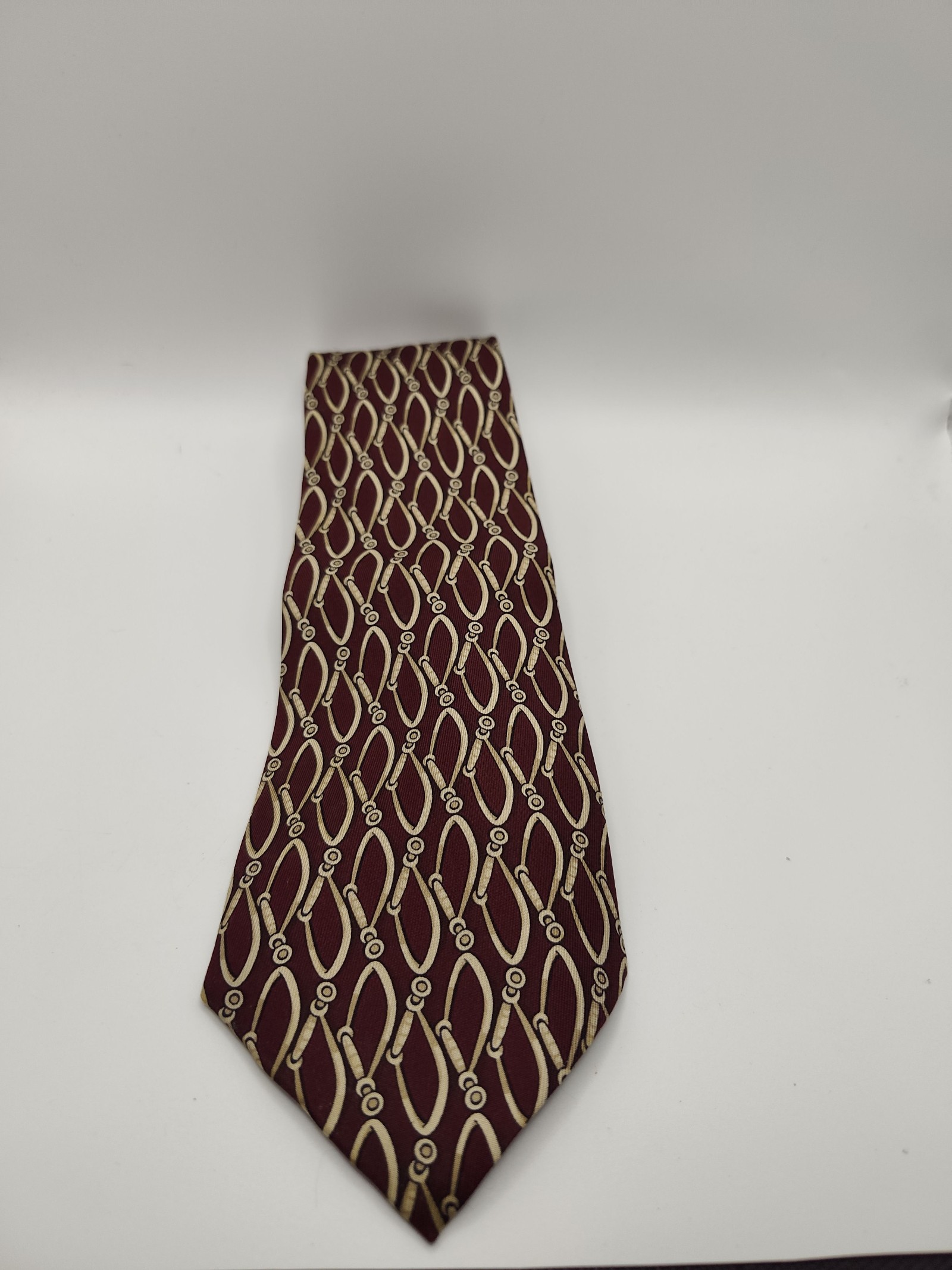 Celine Men Burgundy & Cream Silk Tie image 2