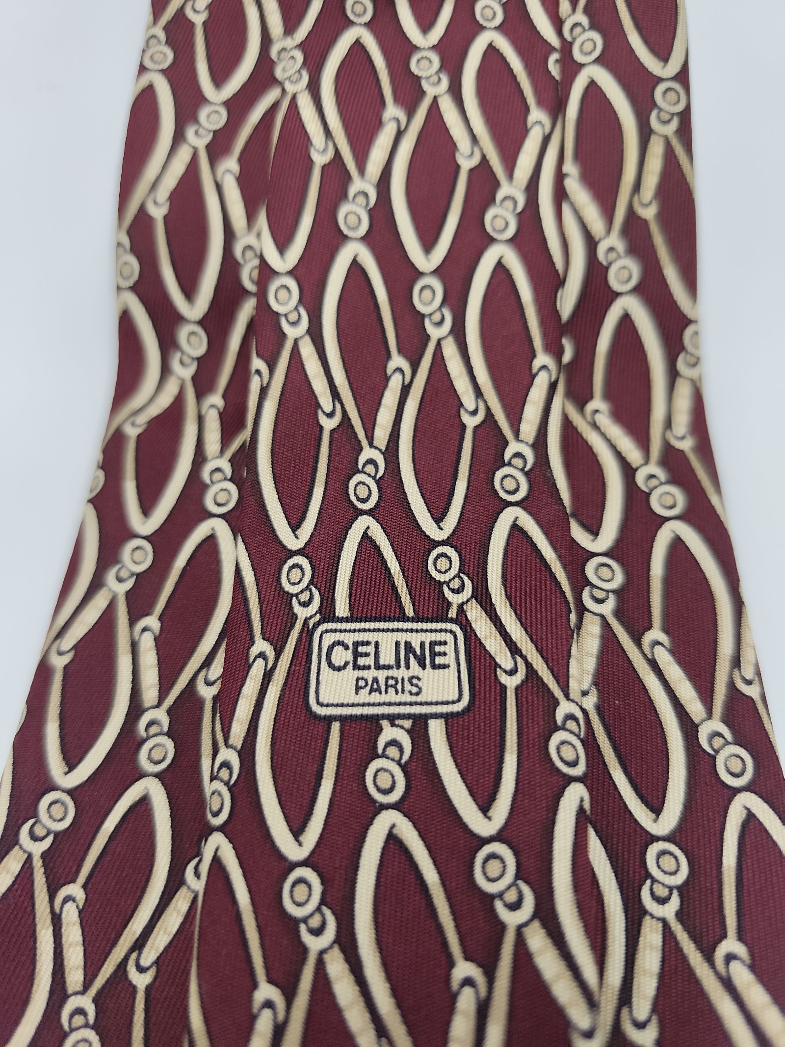 Celine Men Burgundy & Cream Silk Tie image 3