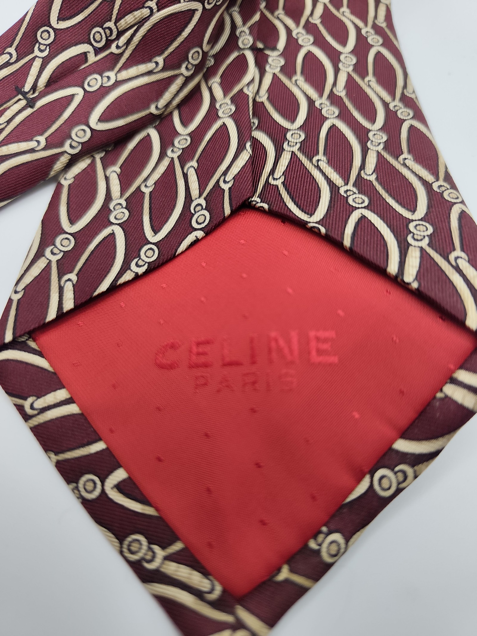 Celine Men Burgundy & Cream Silk Tie image 5