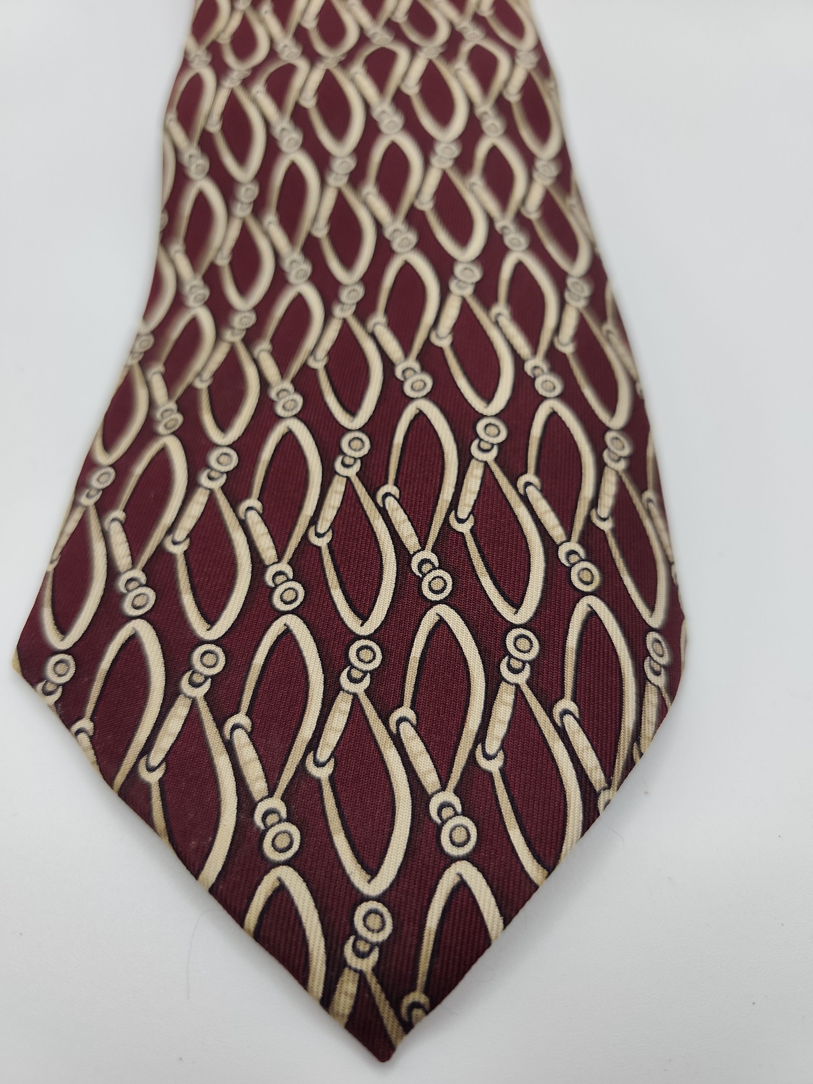 Celine Men Burgundy & Cream Silk Tie image 6