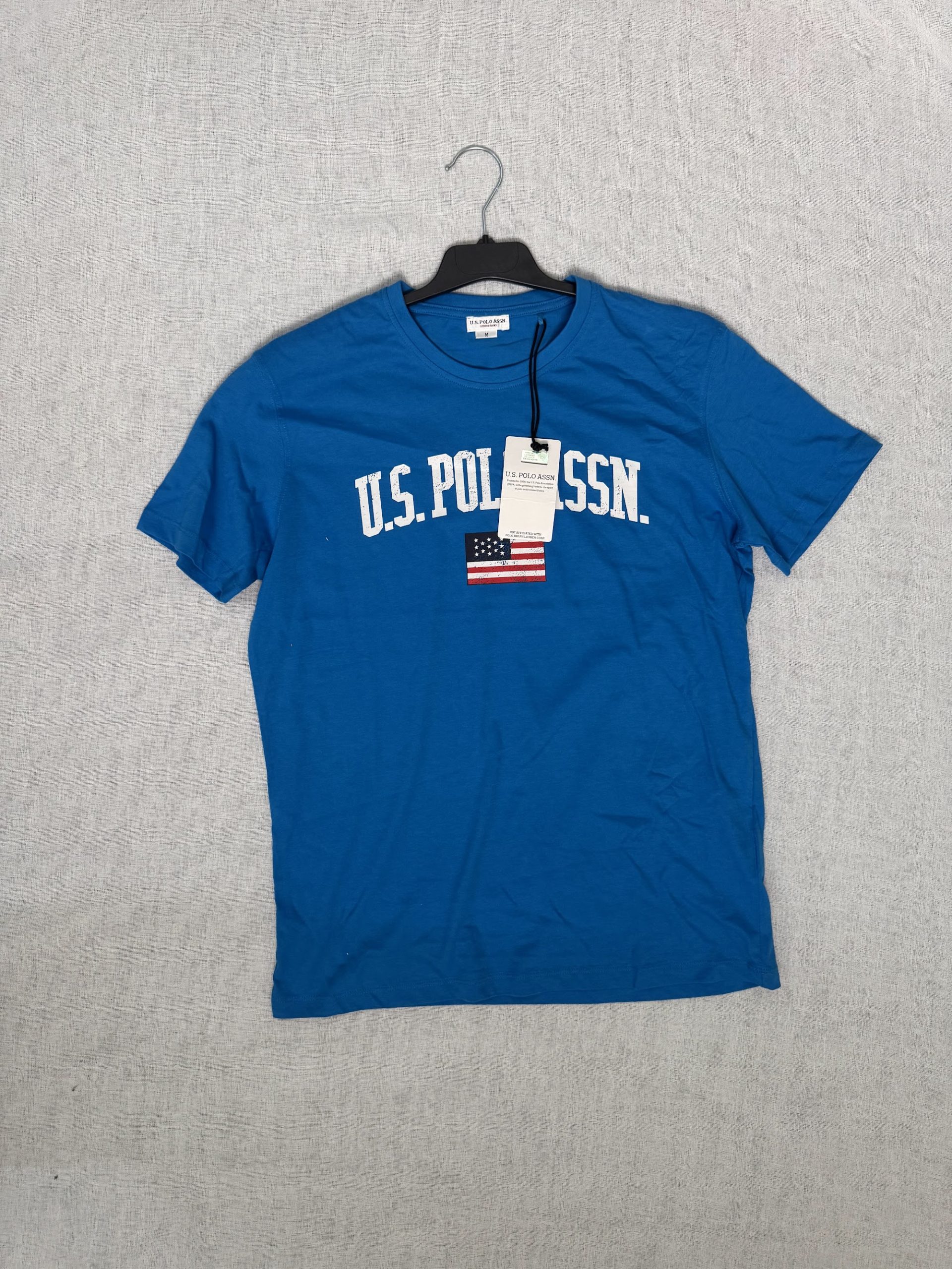 Camiseta U.S. Polo Assn. hombre – Azul royal, logo bandera USA, talla M, nueva