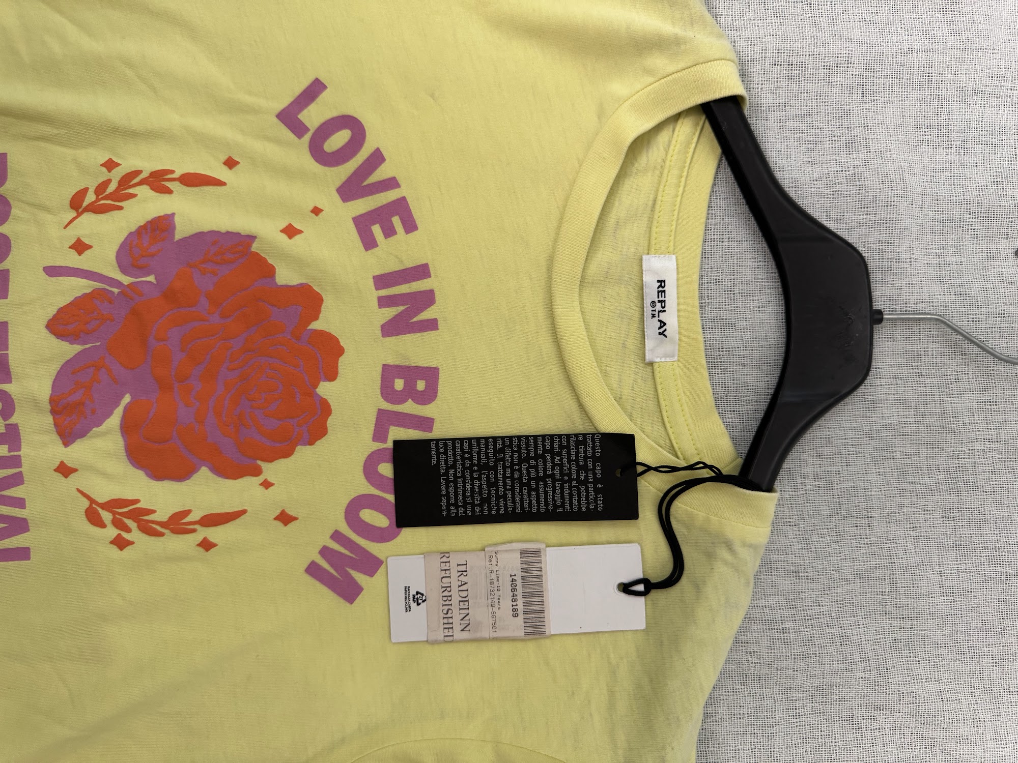 Camiseta Replay Rose Festival mujer – Amarillo lima, estampado gráfico, nueva image 2