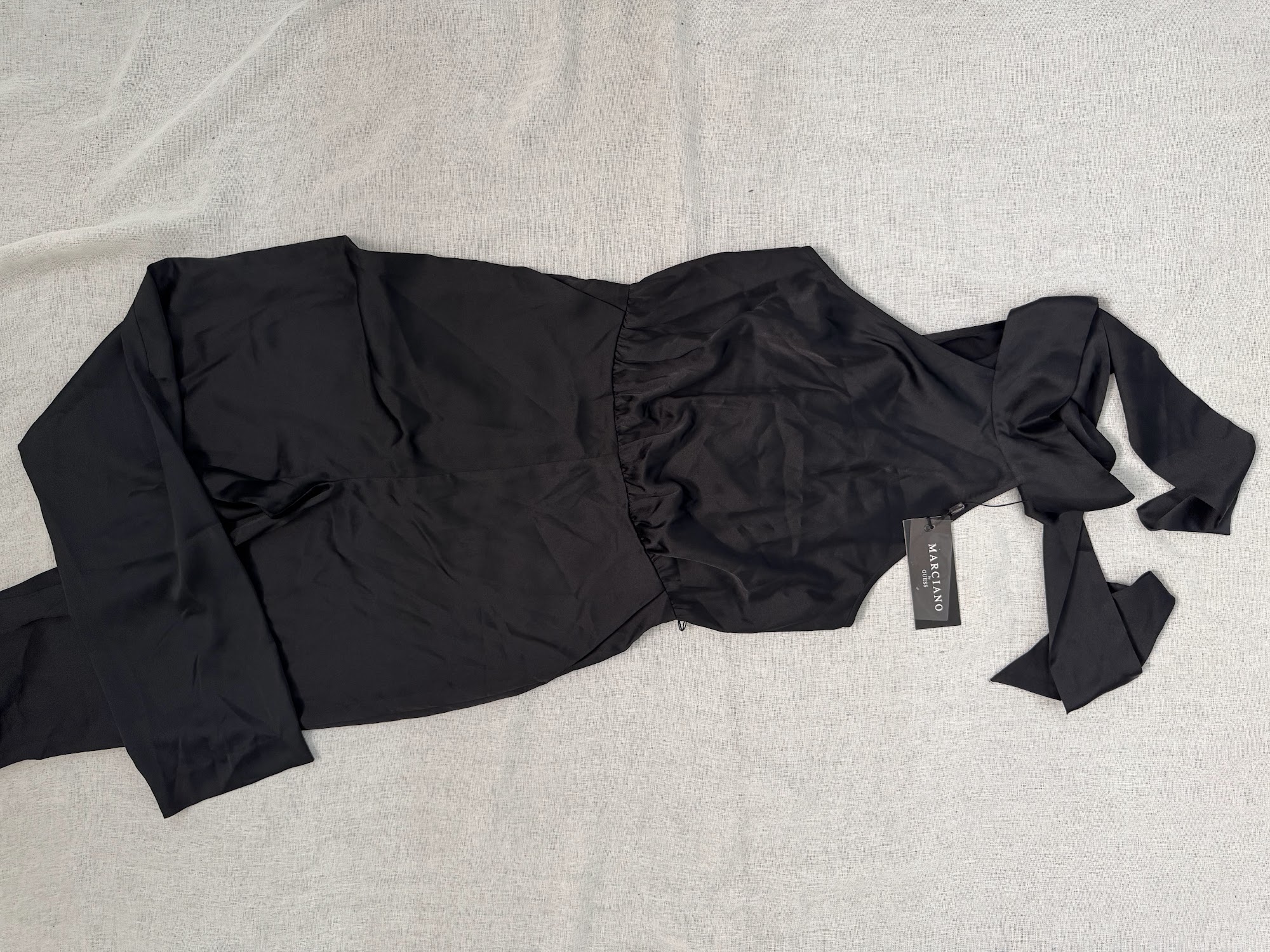 Body satén cruzado Marciano Guess mujer – Negro, manga larga, talla 42, nuevo