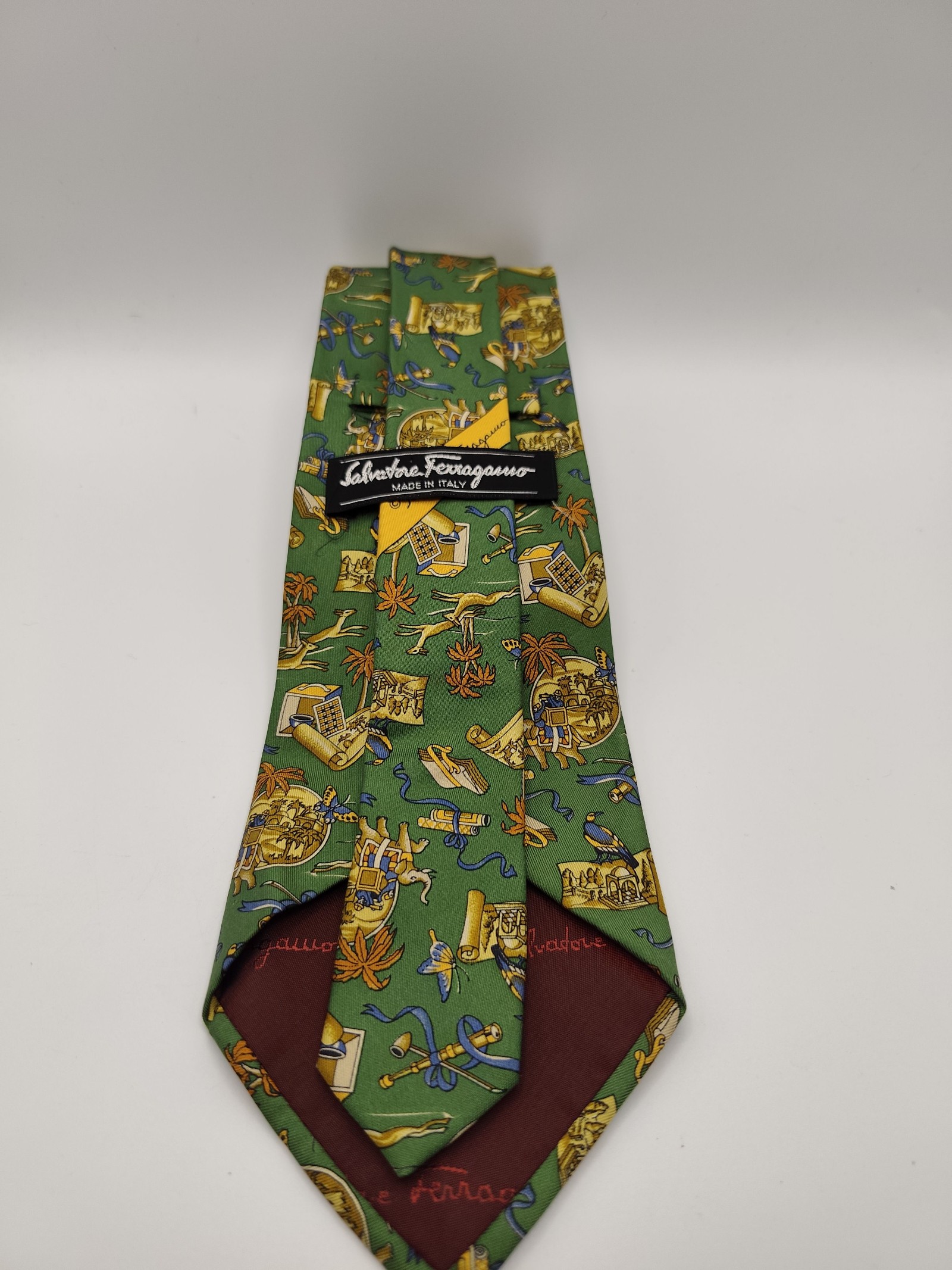 Salvatore Ferragamo Men Green Silk Printed Tie Made in Italy