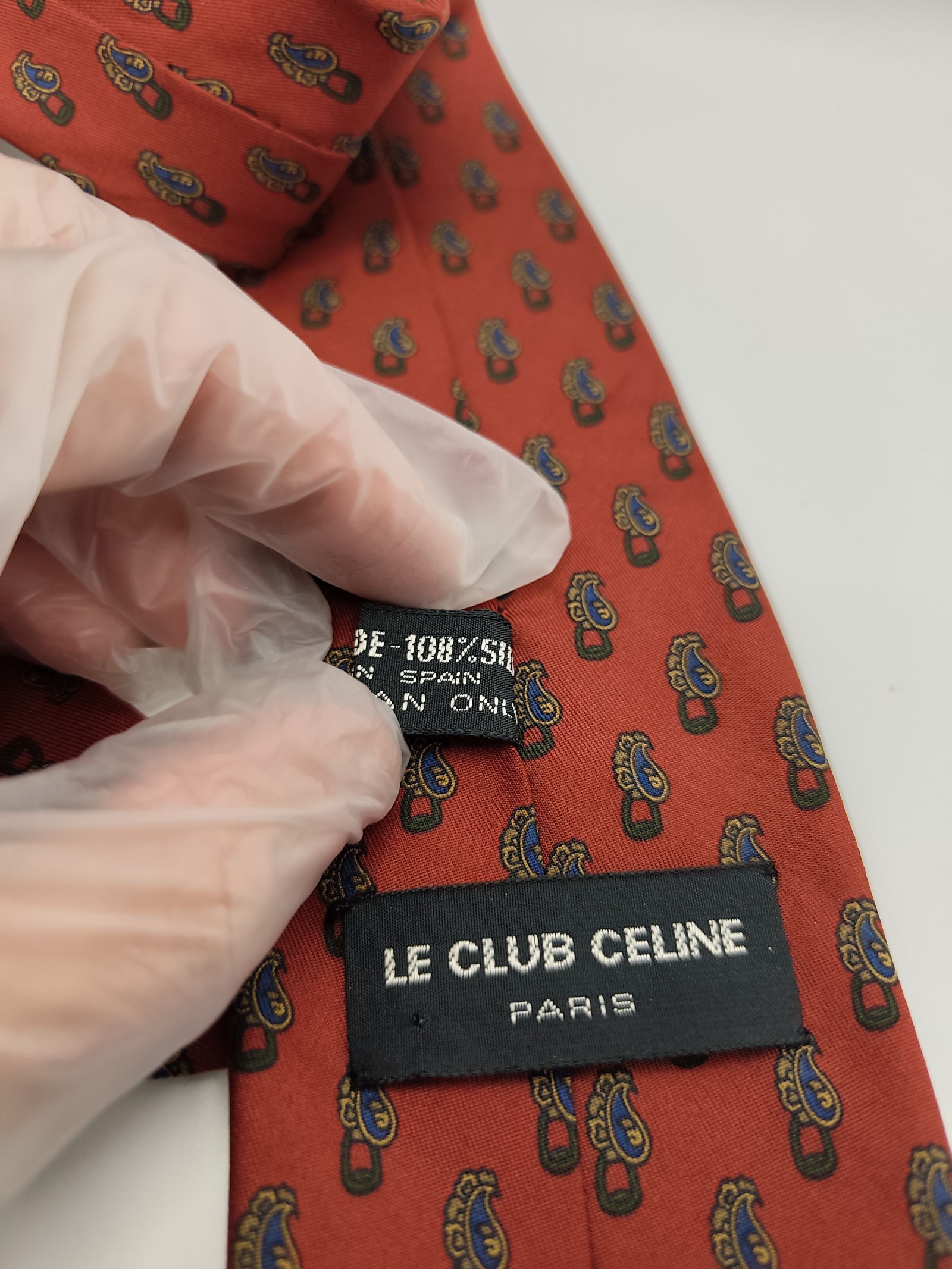 Le Club Celine hand made Red Paisley Silk Tie Men image 2