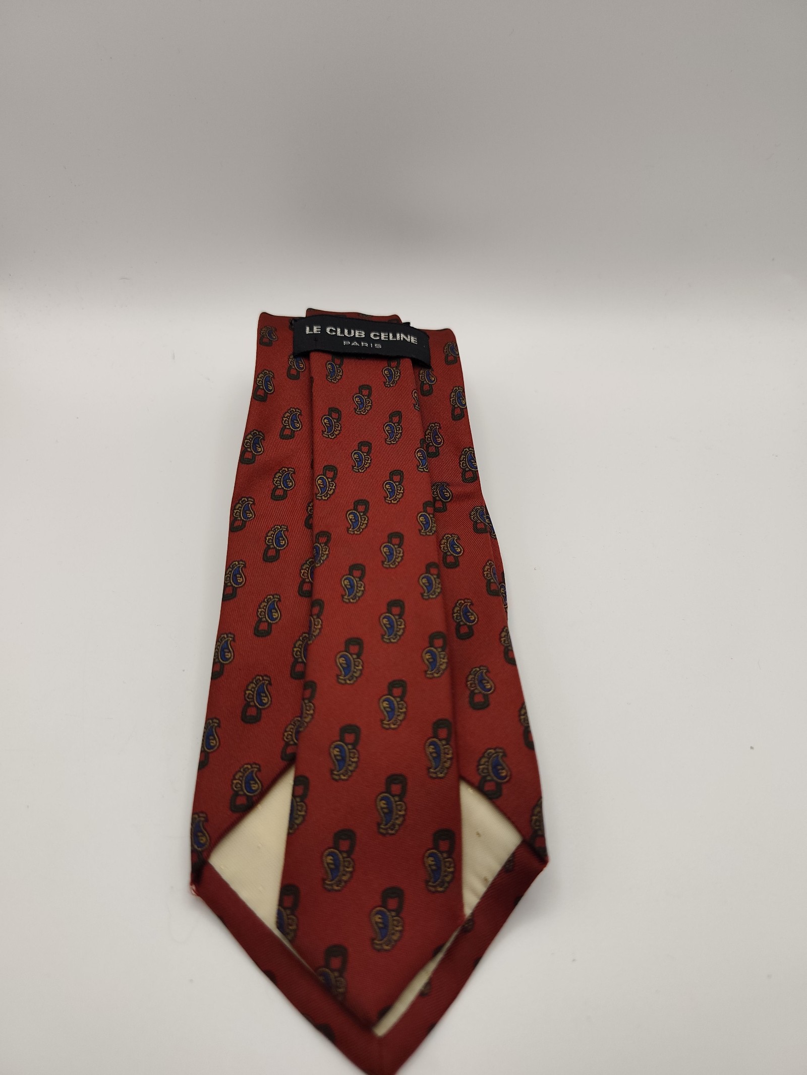 Le Club Celine hand made Red Paisley Silk Tie Men image 3