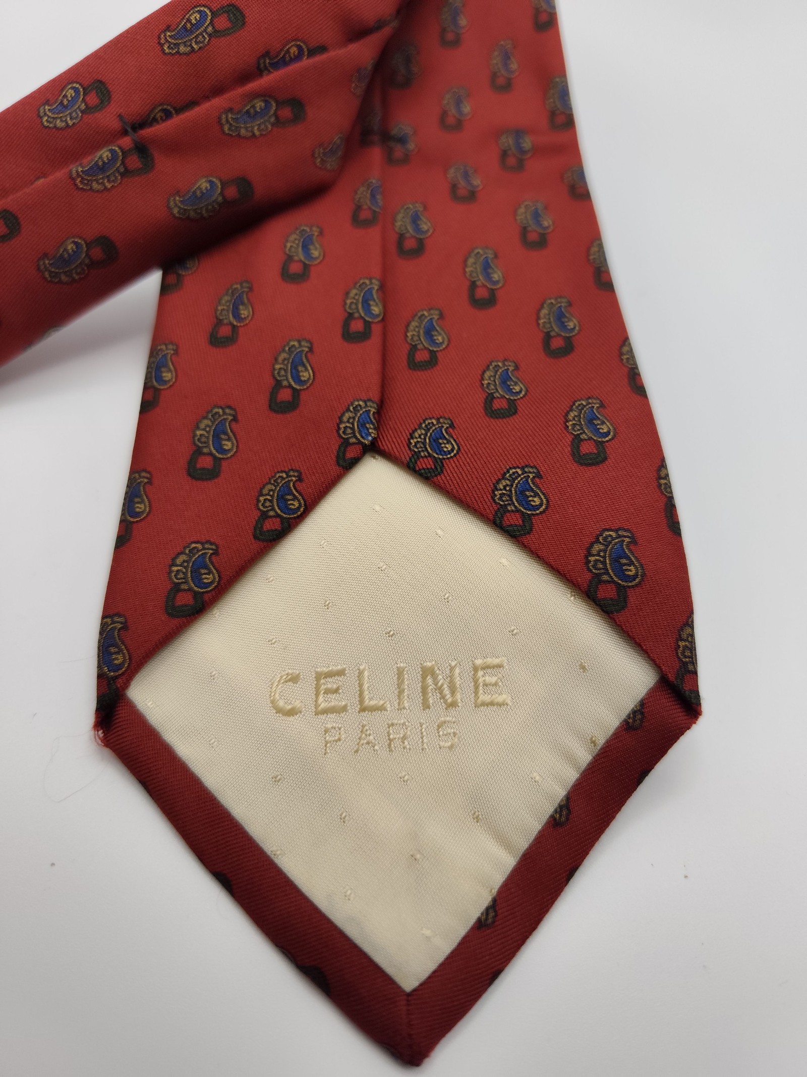 Le Club Celine hand made Red Paisley Silk Tie Men image 4