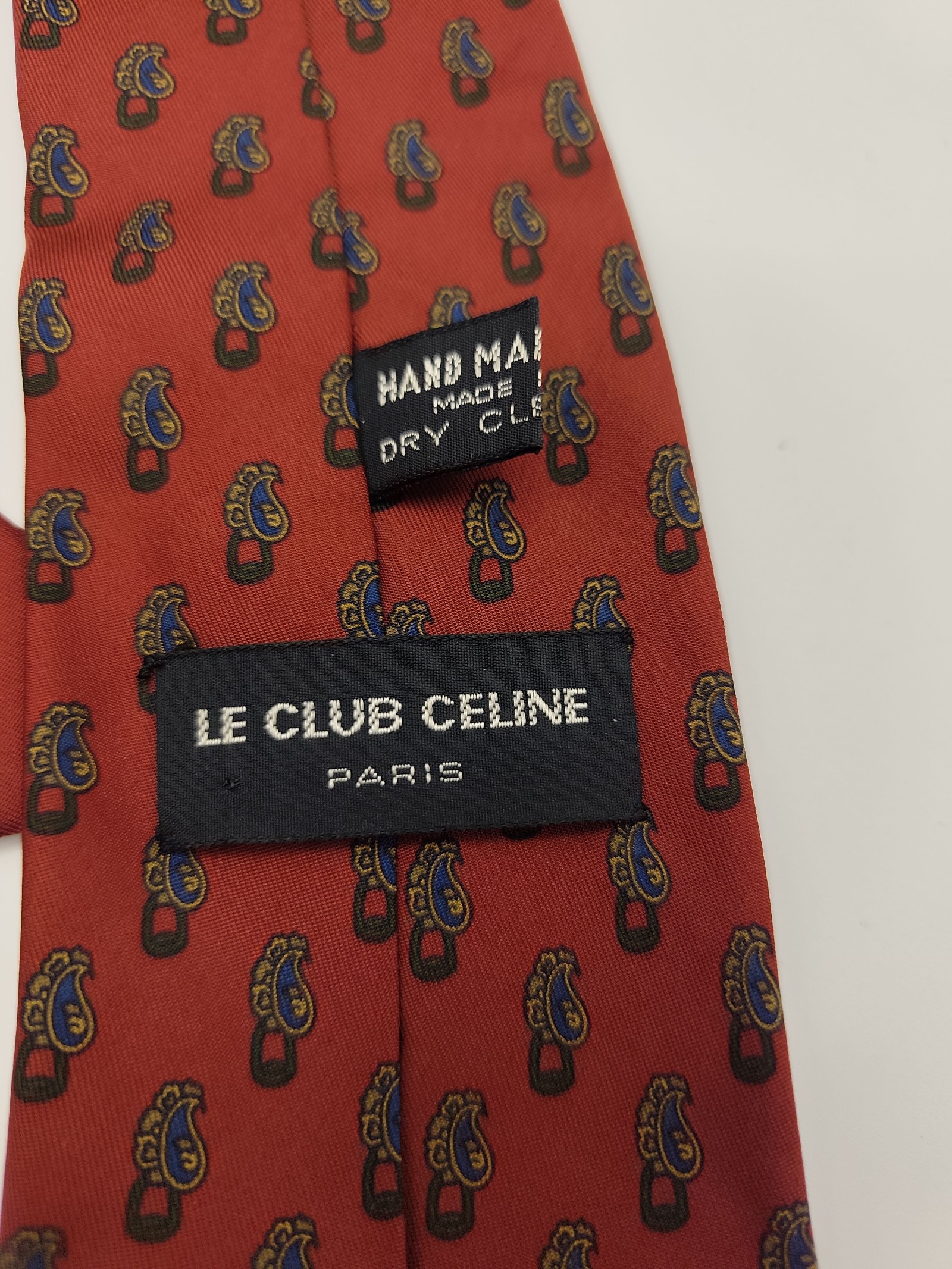 Le Club Celine hand made Red Paisley Silk Tie Men image 6