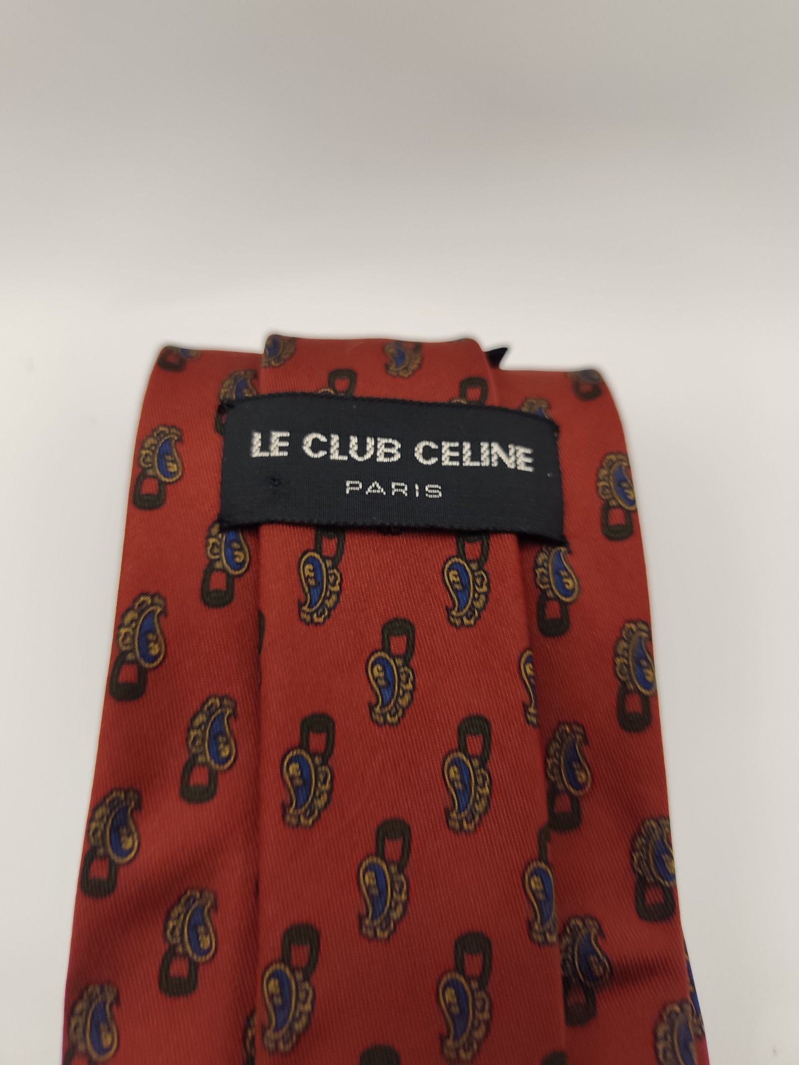 Le Club Celine hand made Red Paisley Silk Tie Men image 7