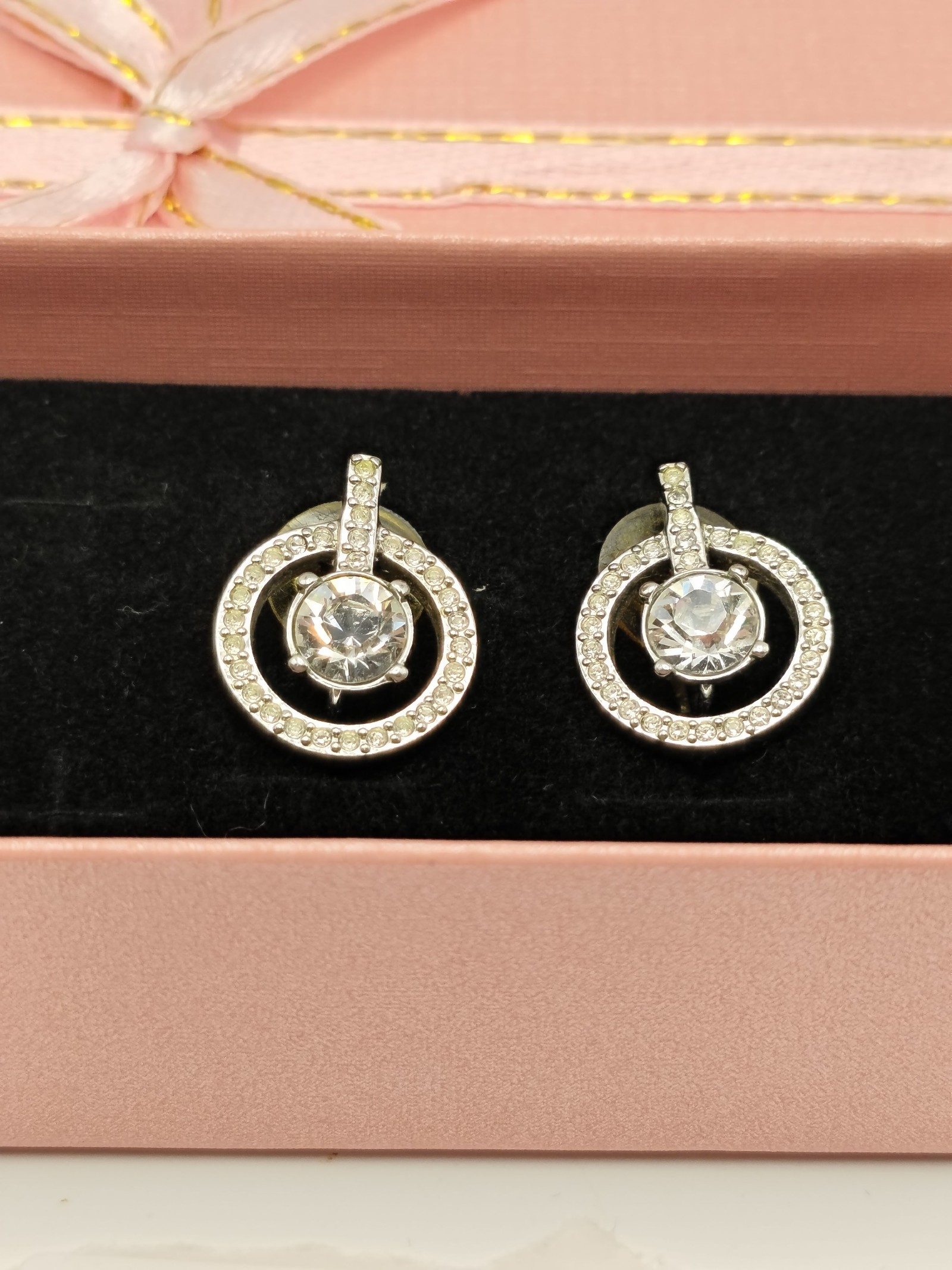 Silver Clear Crystal Circle Stud Earrings image 2