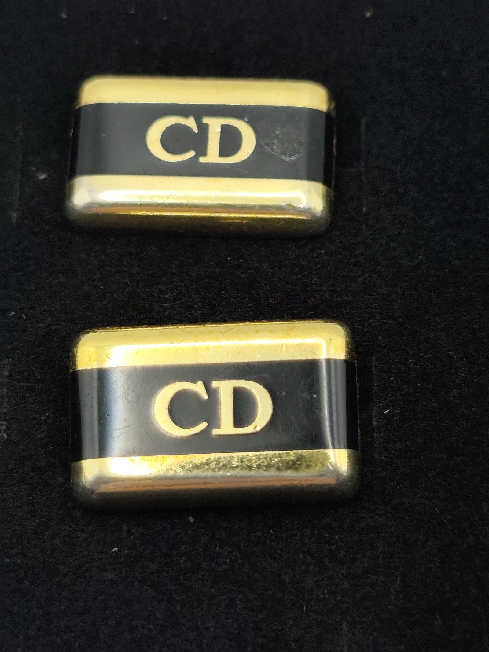 Christian Dior Men's Gold & Black Rectangular CD Cufflinks image 2