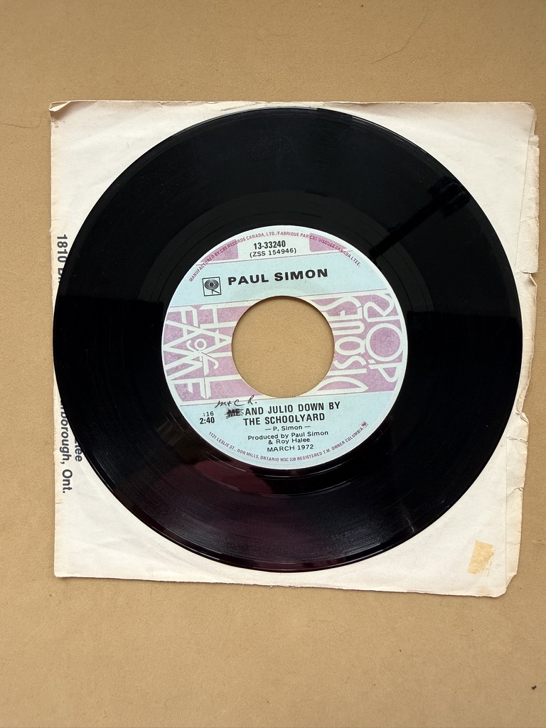Paul Simon Me and Julio Down by the Schoolyard Vinyl 7-inch Single 45RPM