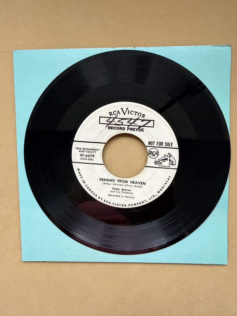 RCA Victor Vinyl 7-inch Single Record Pennies From Heaven Pablo Beltran Record Prevue Standing On The Corner