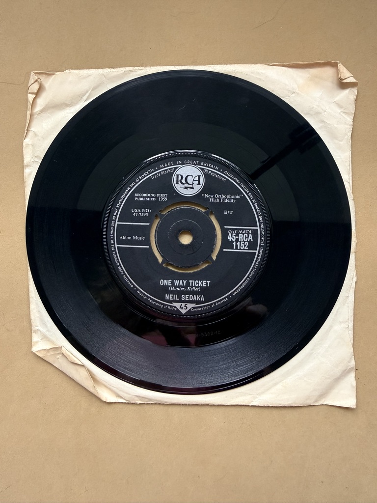 Neil Sedaka RCA Vinyl 7" Single 45 RPM Oh! Carol & One Way Ticket image 2