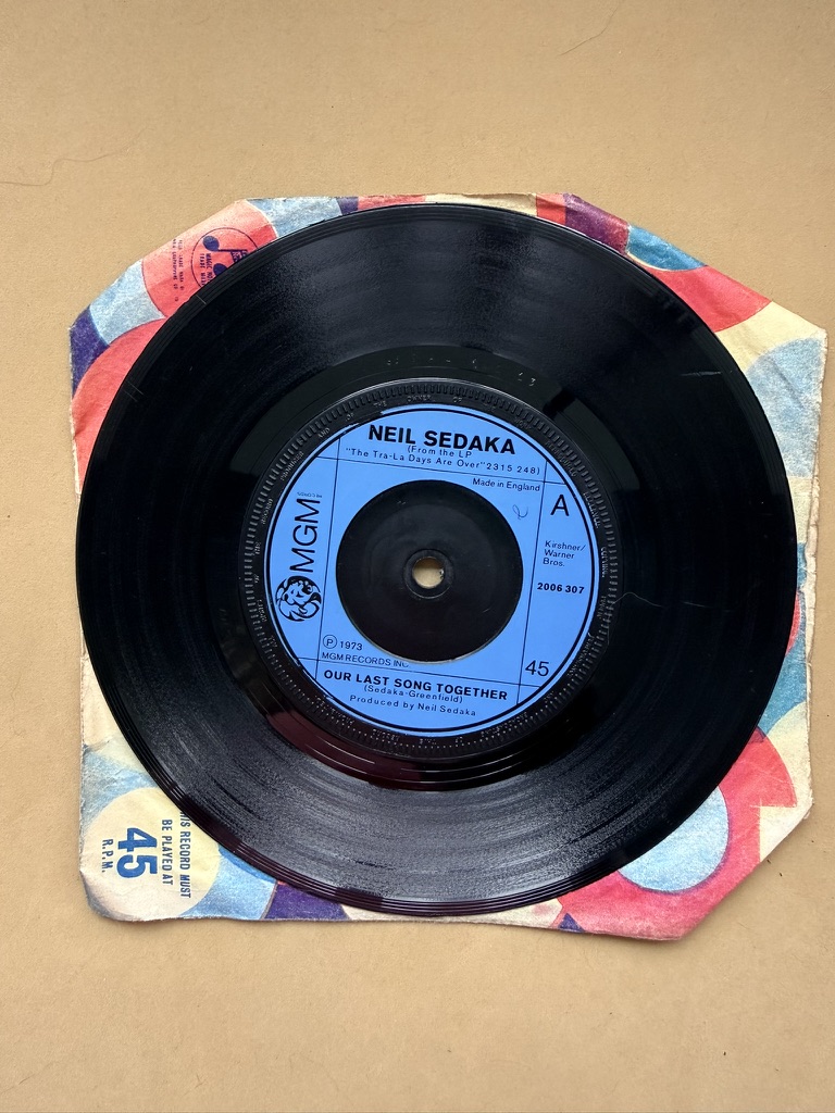 Neil Sedaka Vinyl 7" Single Our Last Song Together & I Don't Know What I Like About You