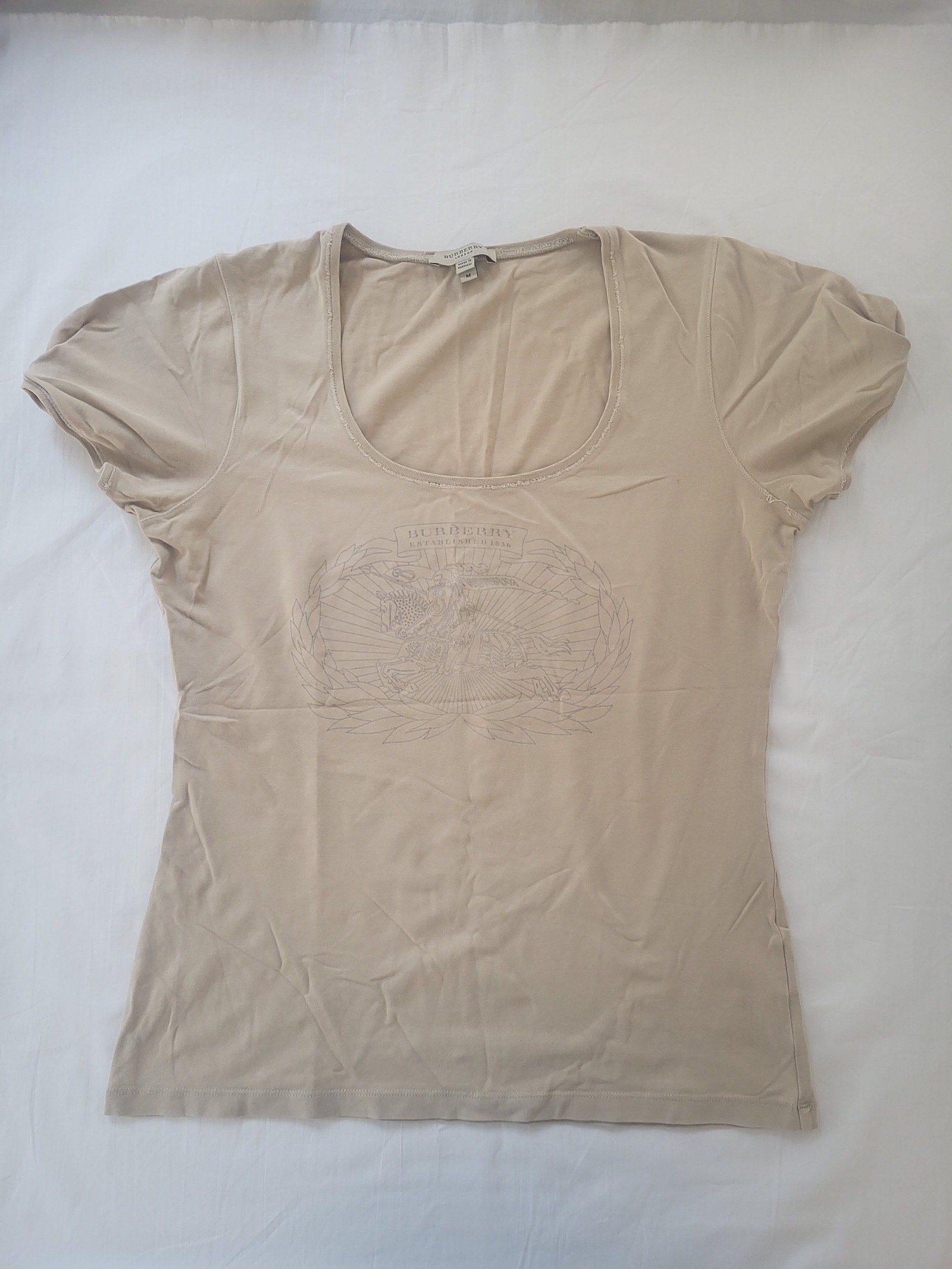 Burberry Women Beige Cotton Blend T-Shirt Size M