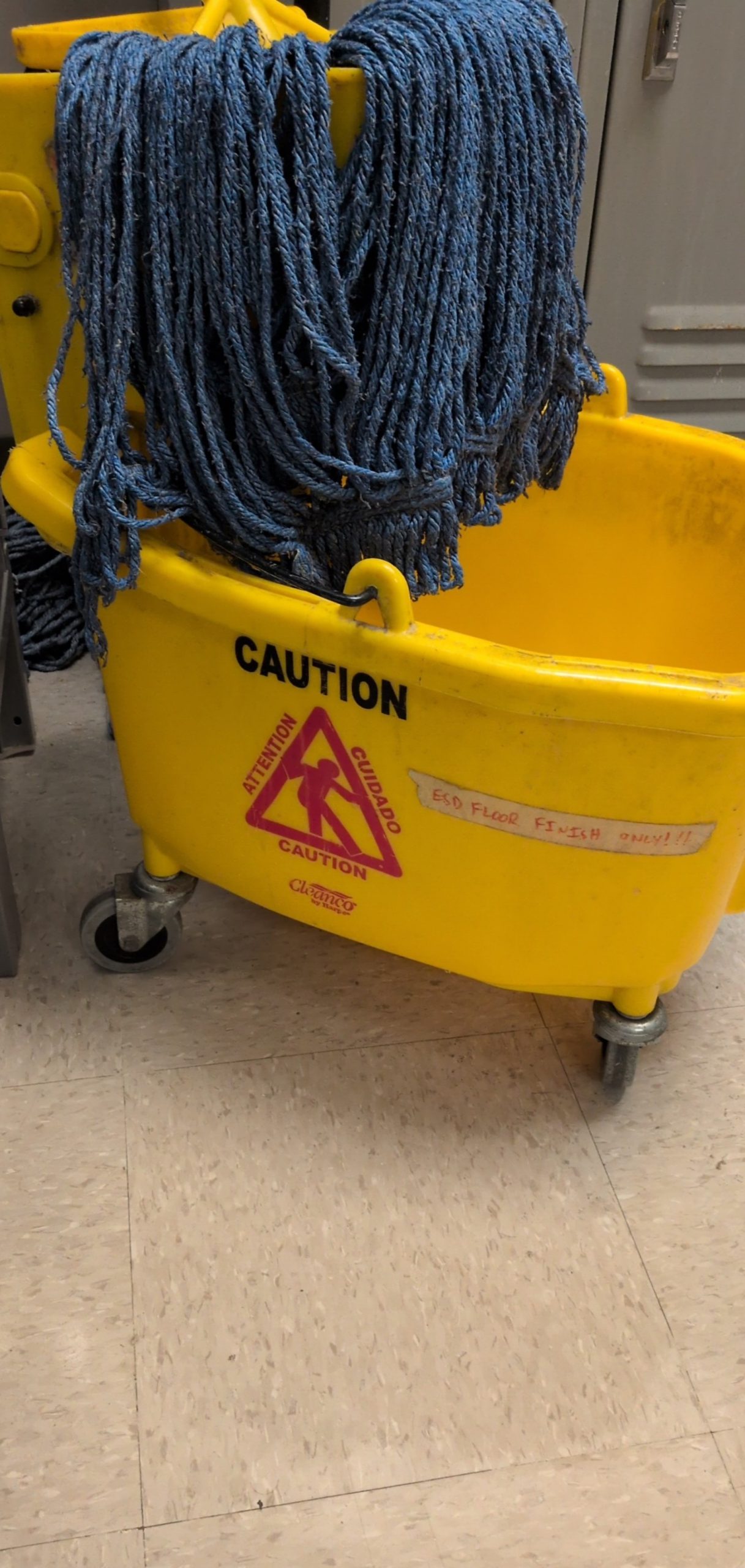 Yellow Cleanco Commercial Mop Bucket with Blue Mop