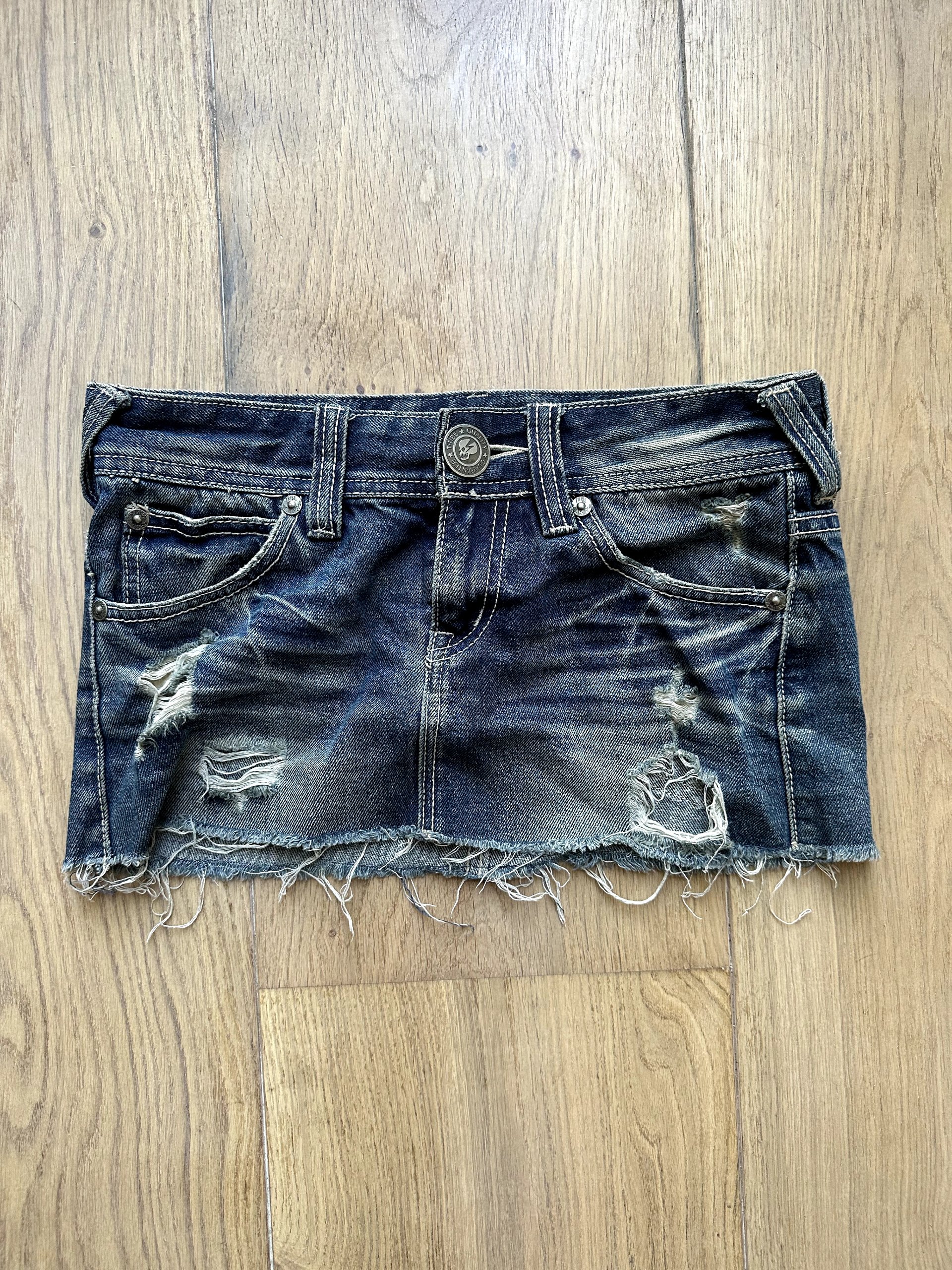 Vintage Y2K Tribe Blue Distressed Denim Mini Skirt Small image 2