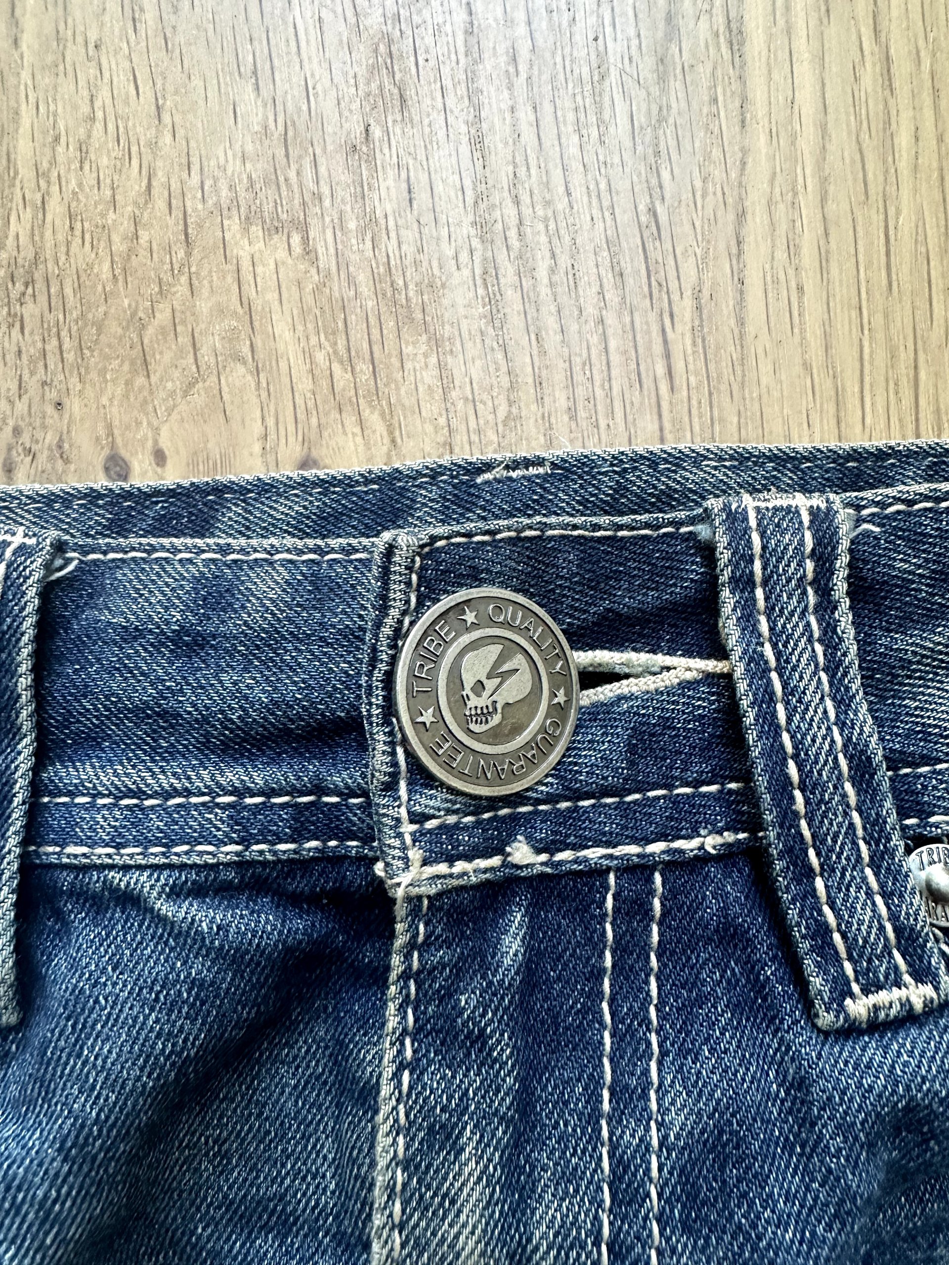 Vintage Y2K Tribe Blue Distressed Denim Mini Skirt Small image 4