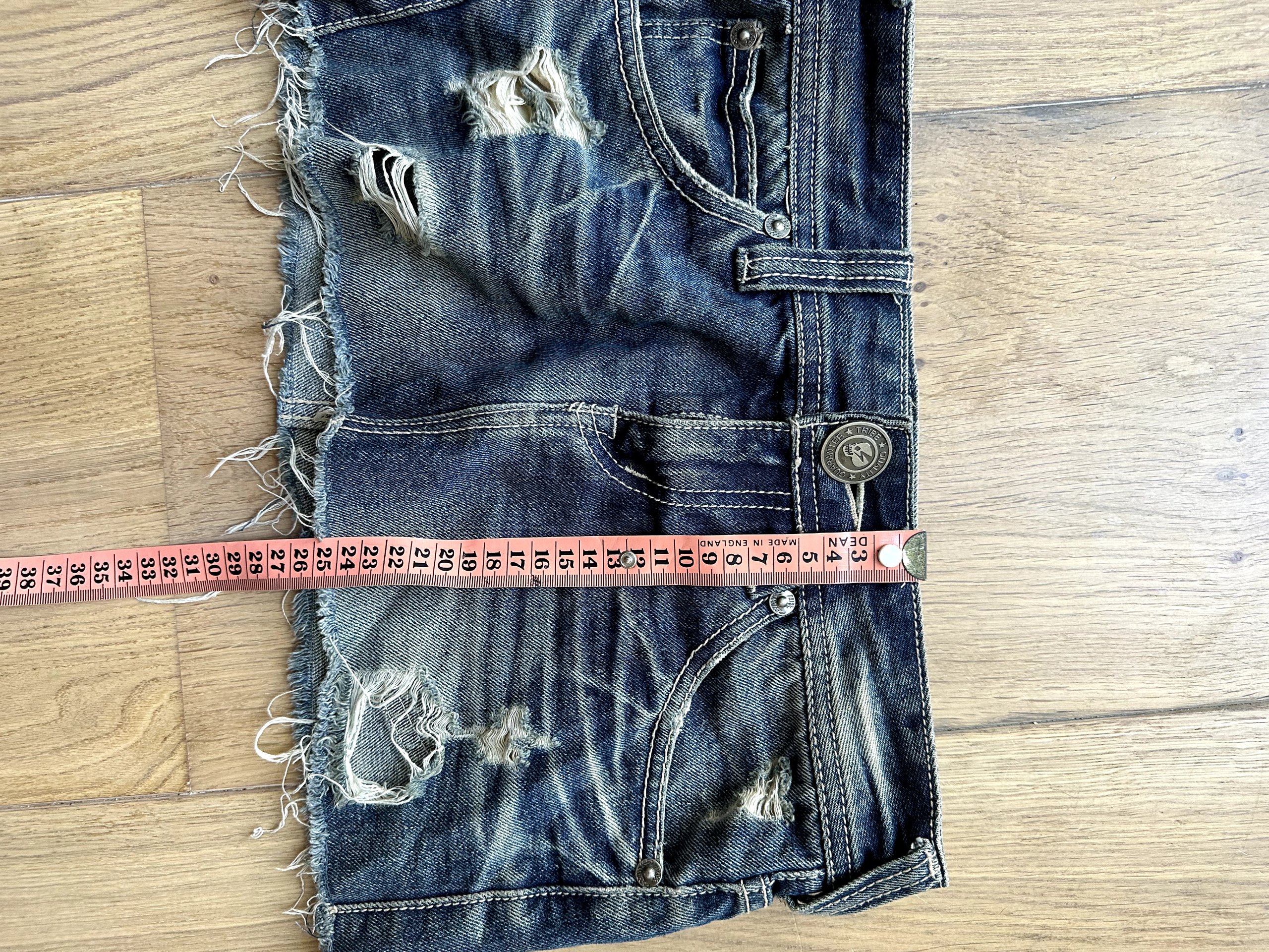 Vintage Y2K Tribe Blue Distressed Denim Mini Skirt Small image 7