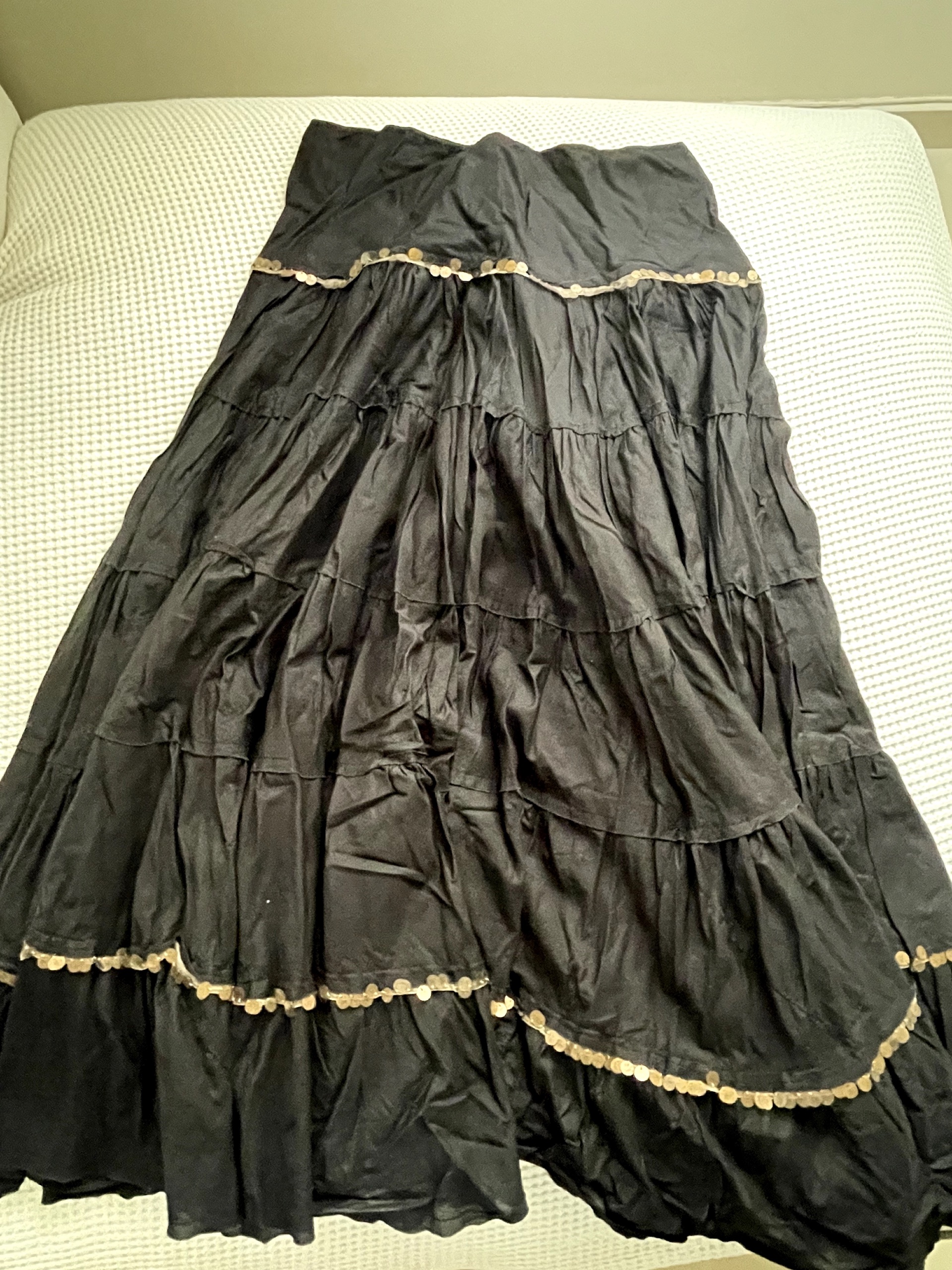 Emma Peel Black Maxi Skirt Size 42 with Gold Sequin Detail