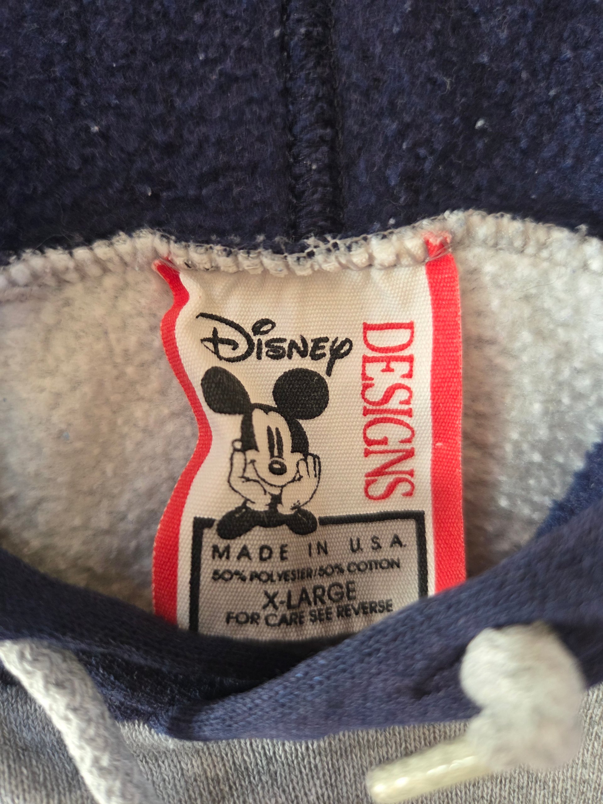 Vintage 90s Disney Designs Mickey Mouse Grey Navy Hoodie USA Made XL image 5