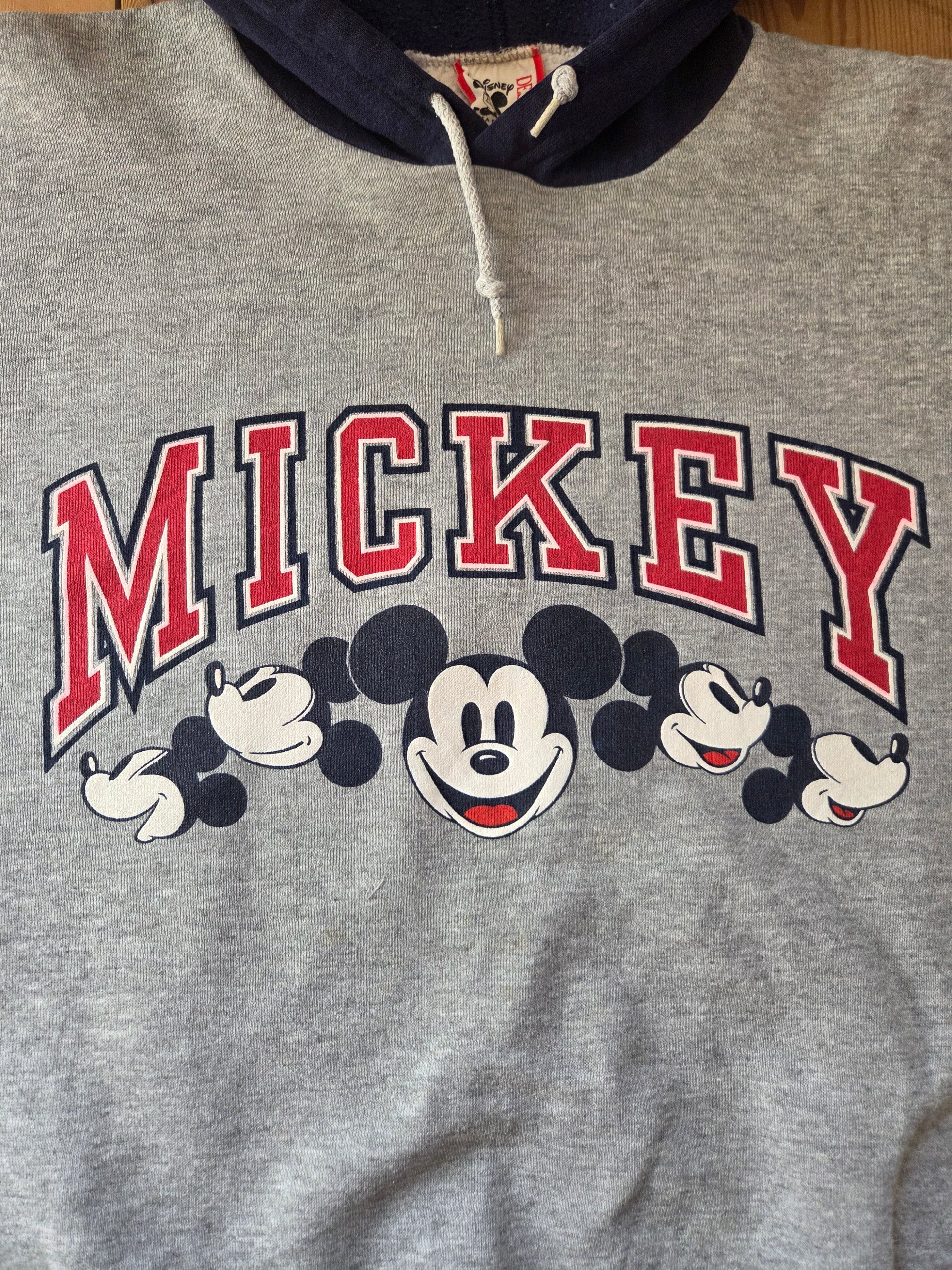Vintage 90s Disney Designs Mickey Mouse Grey Navy Hoodie USA Made XL image 8