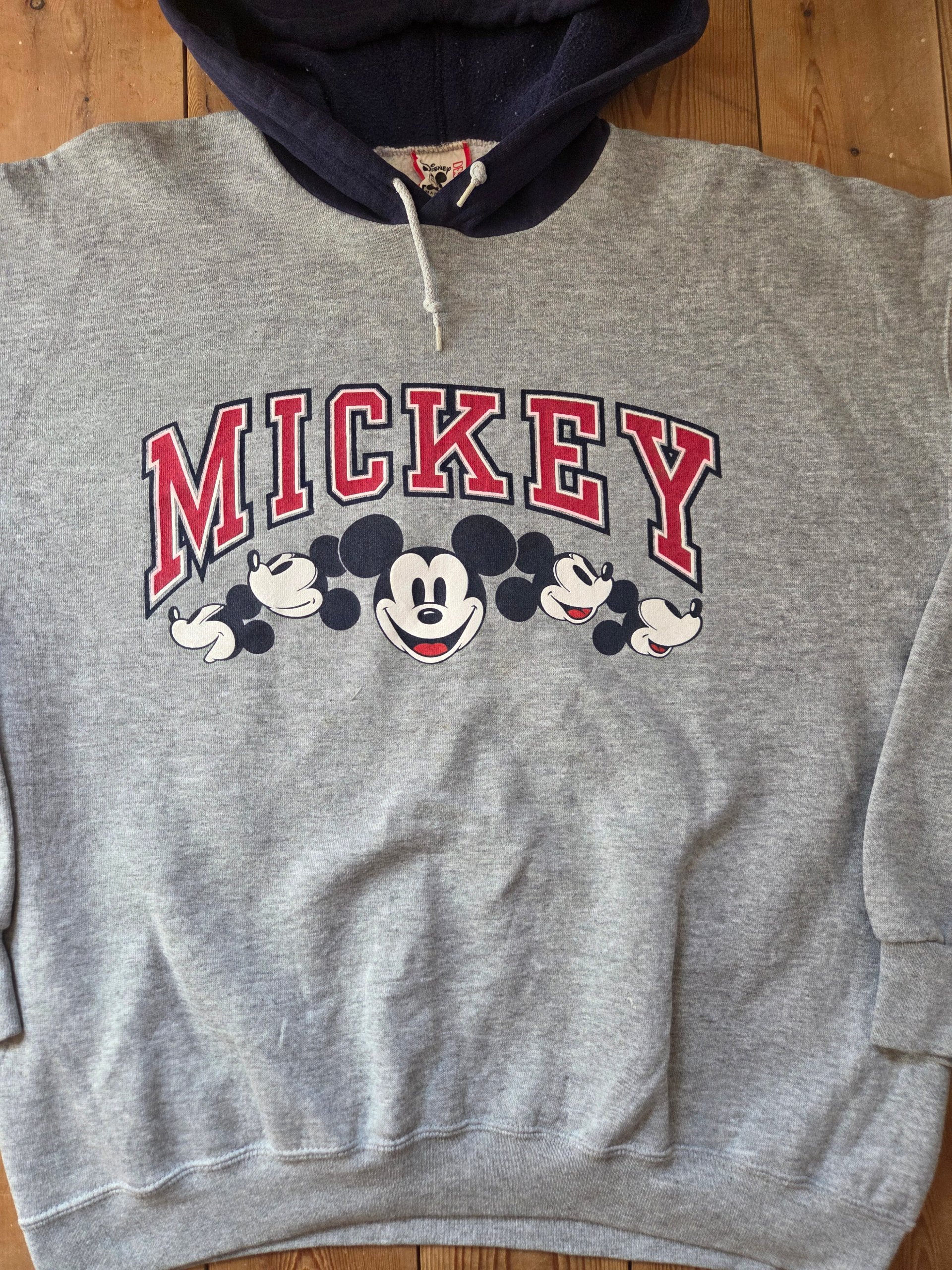 Vintage 90s Disney Designs Mickey Mouse Grey Navy Hoodie USA Made XL image 9