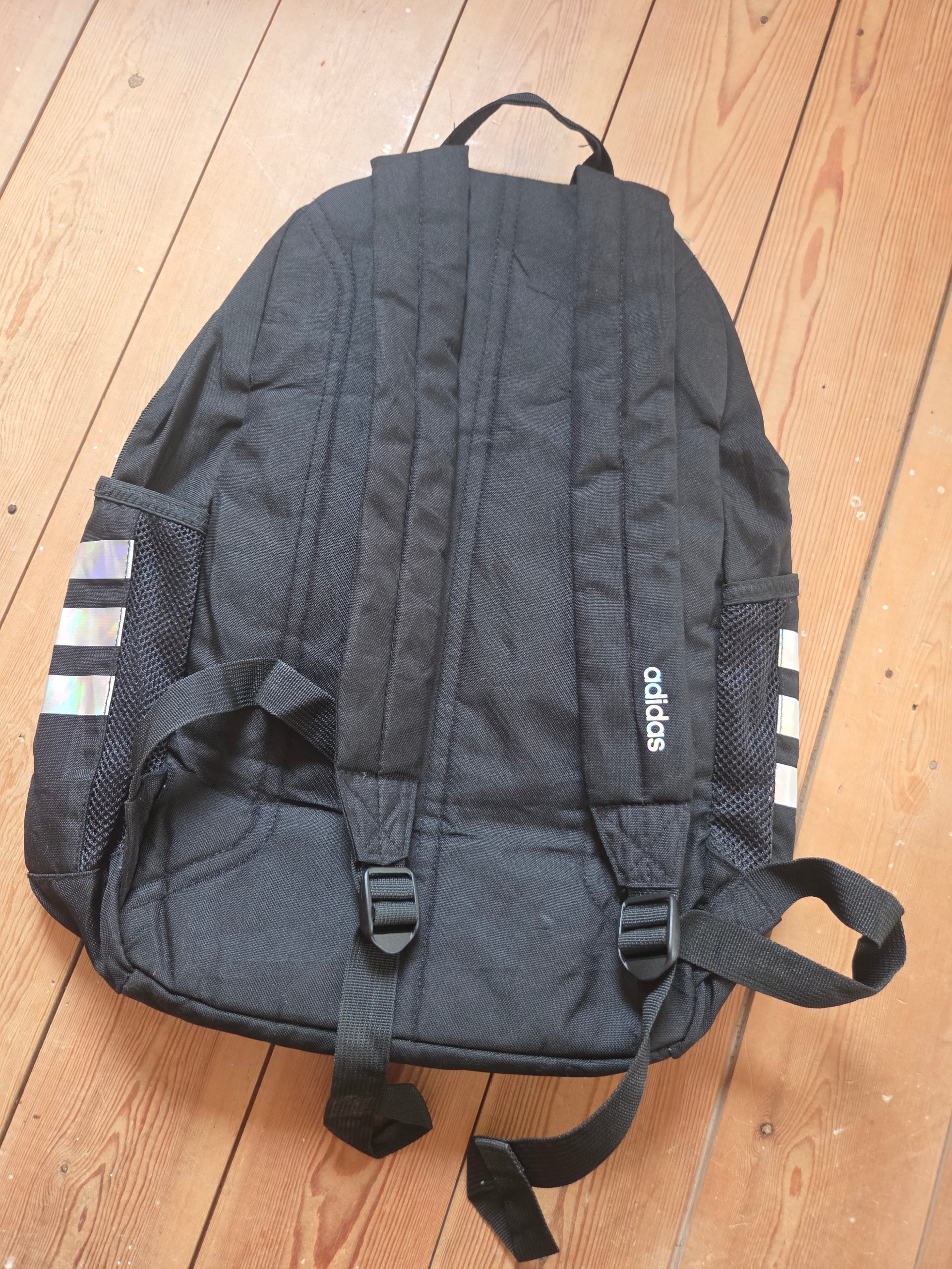 Adidas Classic 3-Stripes Iridescent Black Backpack Holographic School Gym Bag image 2