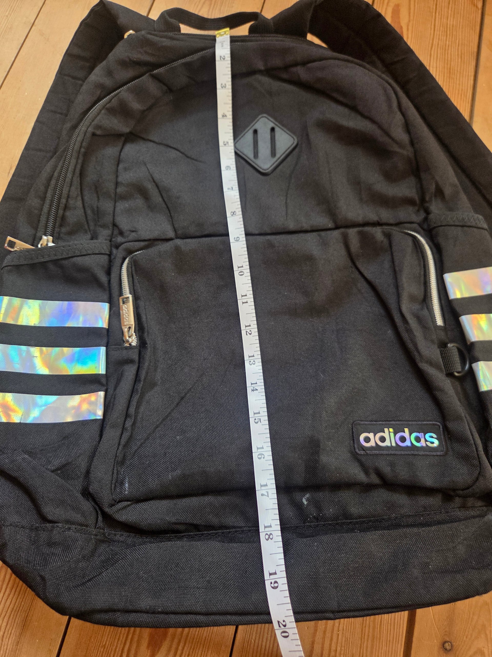 Adidas Classic 3-Stripes Iridescent Black Backpack Holographic School Gym Bag image 3