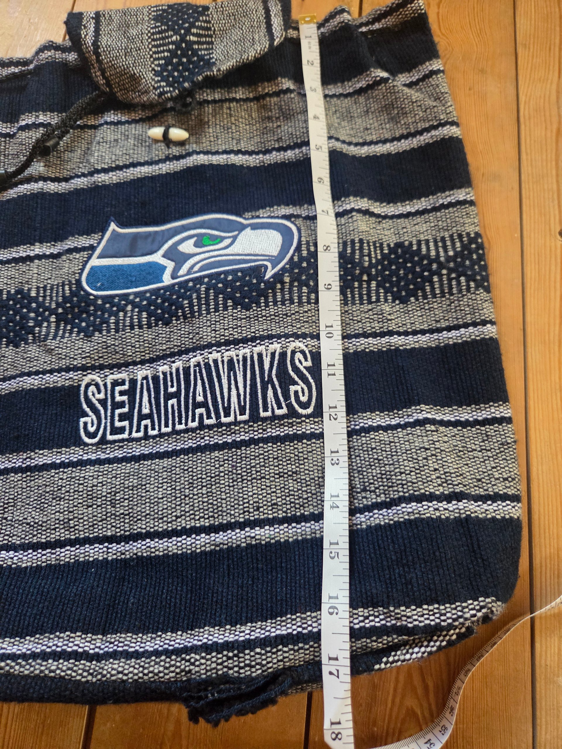 Seattle Seahawks Woven Baja Mexican Style Backpack Navy Grey Embroidered Logo image 4