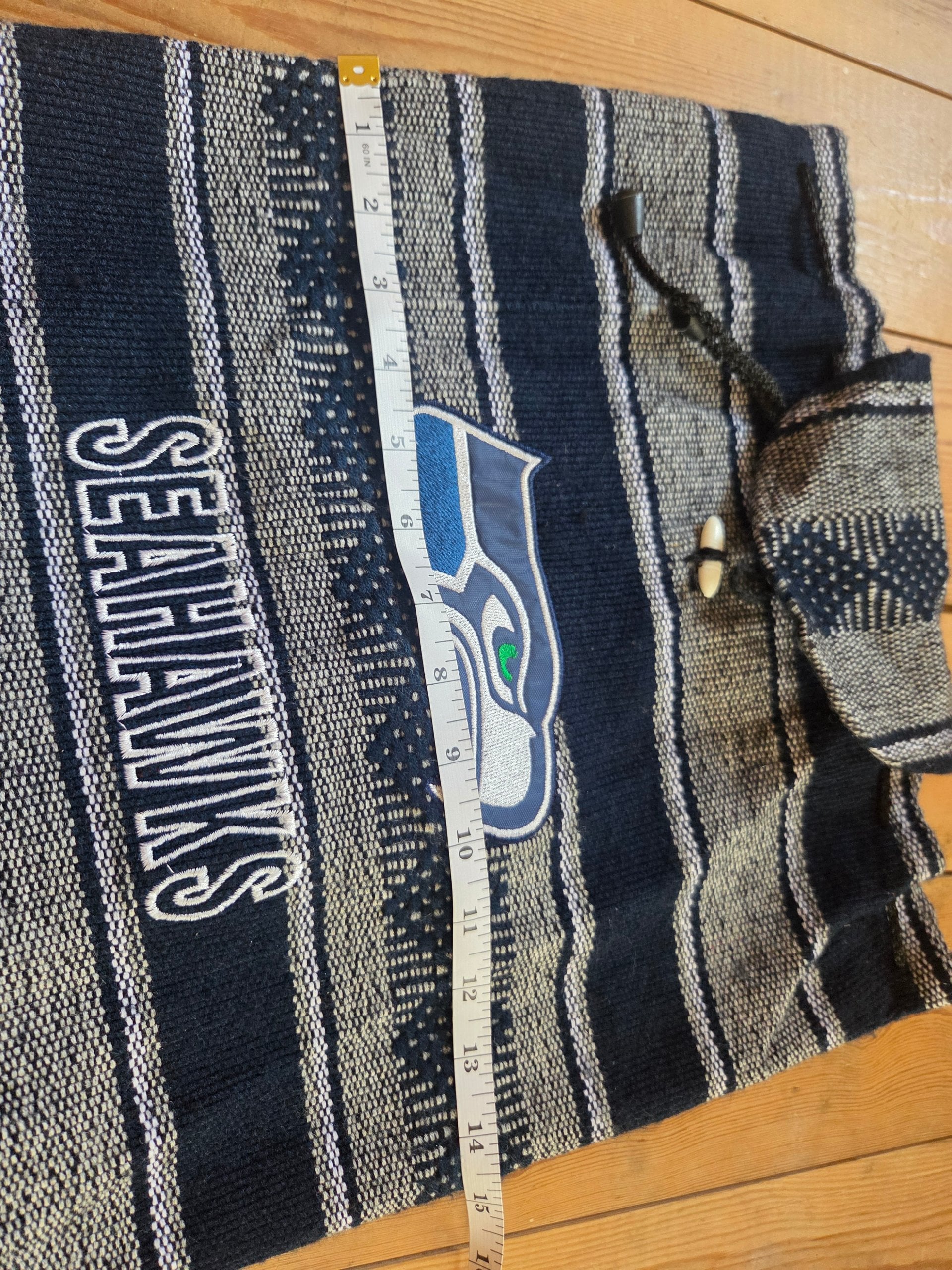 Seattle Seahawks Woven Baja Mexican Style Backpack Navy Grey Embroidered Logo image 5