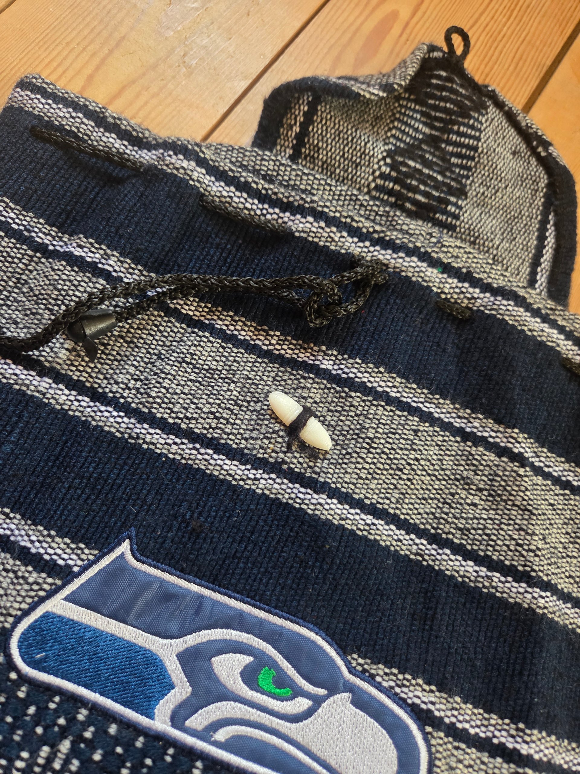 Seattle Seahawks Woven Baja Mexican Style Backpack Navy Grey Embroidered Logo image 7